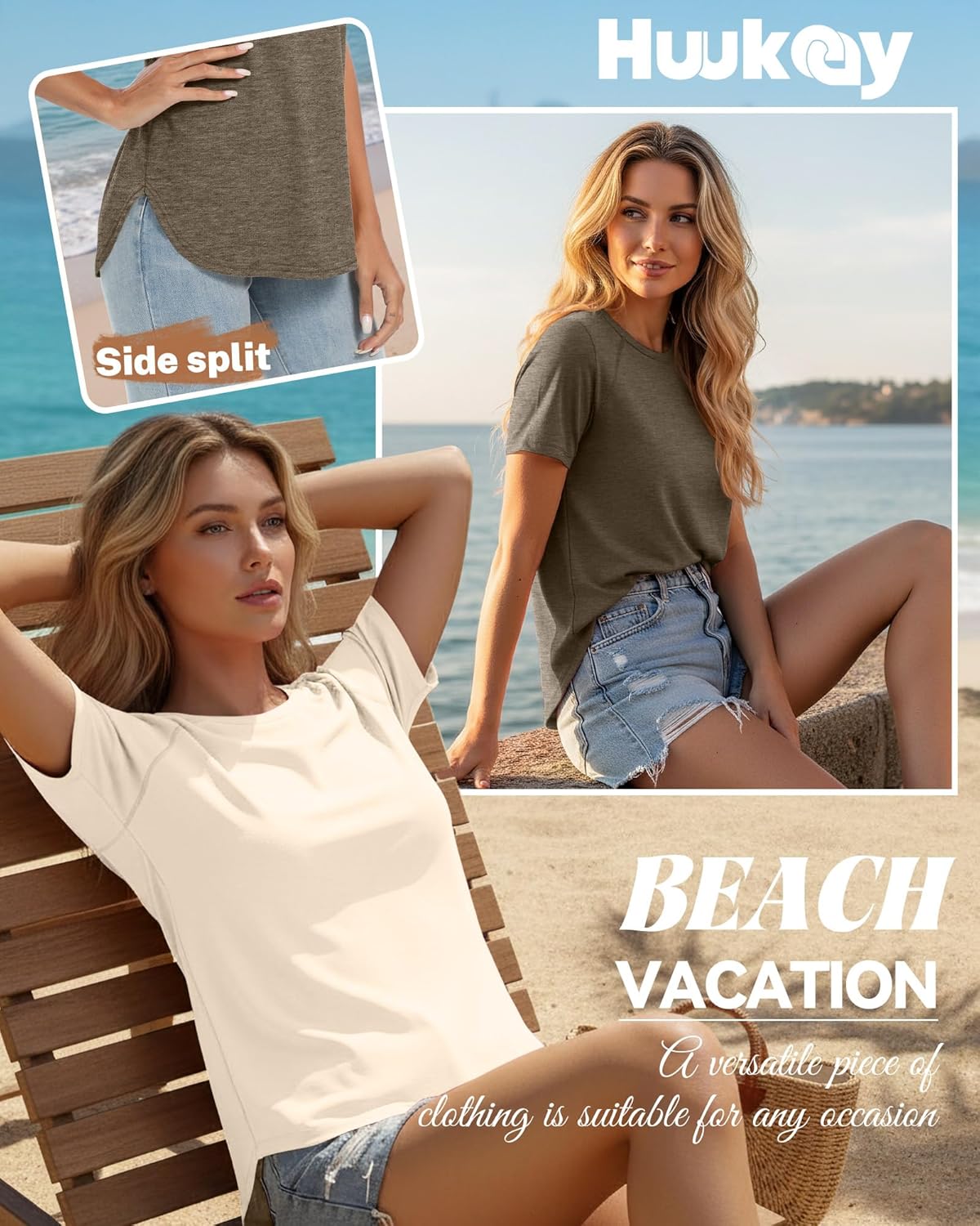 Huukeay 4 Pack Women's Short Sleeve T Shirts, Casual Raglan Summer Tunic Tops Crewneck Loose Side Split Hem Workout Tee Shirt - Image 4