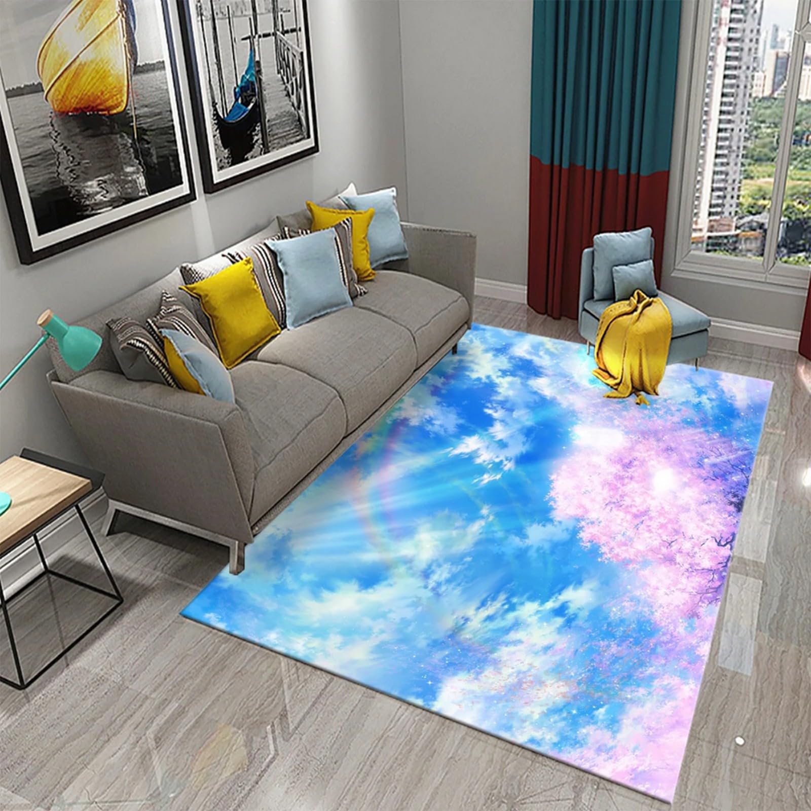 Grand tapis de chambre 180 x 280 cm paysage de nuages colorés en flanelle premium 3D