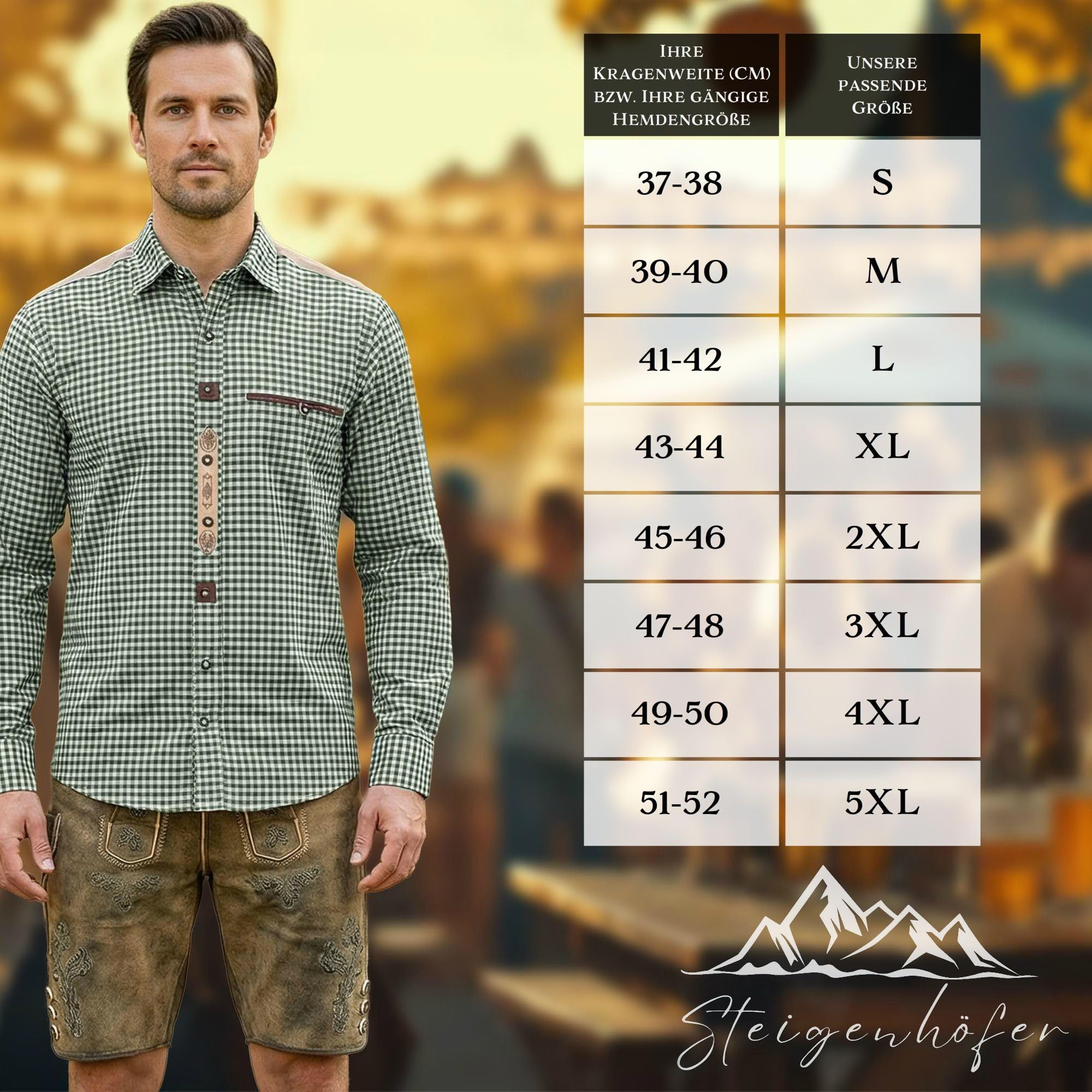Steigenhöfer Manufaktur Trachtenhemd Herren Langarm - Leopold - Mit Trachten und Jeans kombinierbar - Traditionelles Herren Hemd mit Kentkragen - Ideal für Dein Oktoberfest Herren Outfit
