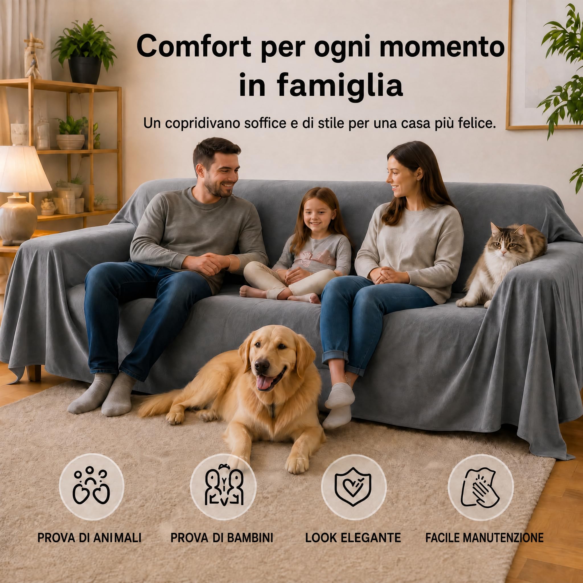 Loiion Copridivano Antigraffio Gatto 3 Posti, Ultra Morbido & Confortevole - Telo Antigraffio Gatto Divano per Proteggi Divano Gatti Graffi, Copri Divano Impermeabile per Animali, Grigio, 380x180cm