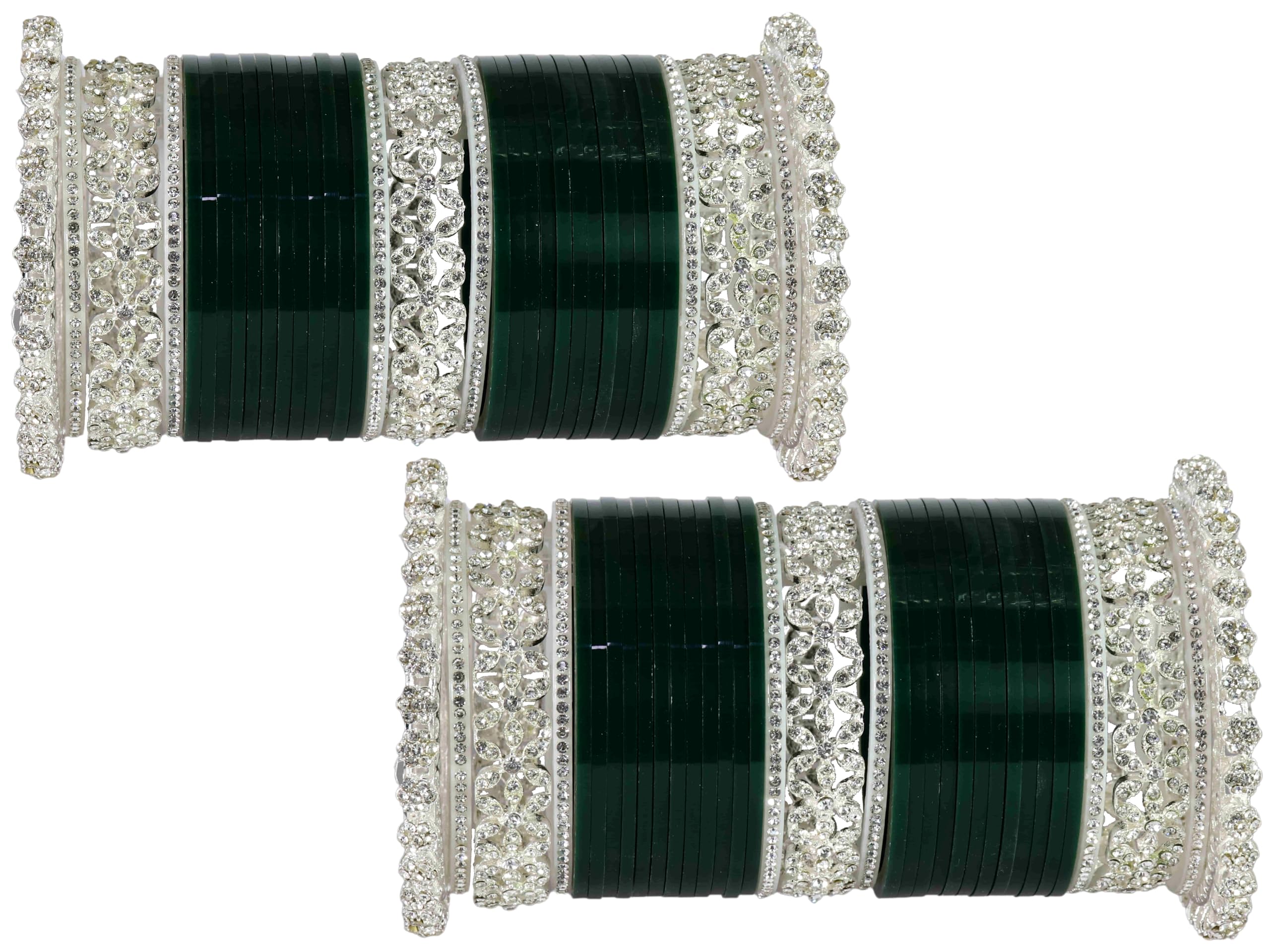 LAVAZZA Premium Silver Metal with Diamond Stone & Acrylic Bangles Chuda Set For Bridal Women & Girls | Chudi Set for Women | Green Chuda Set For Women | Fashion Bangles-(ChudaSet-18-Green-2.4) (B0D4MJD8HM) Amazon Price History, Amazon Price Tracker