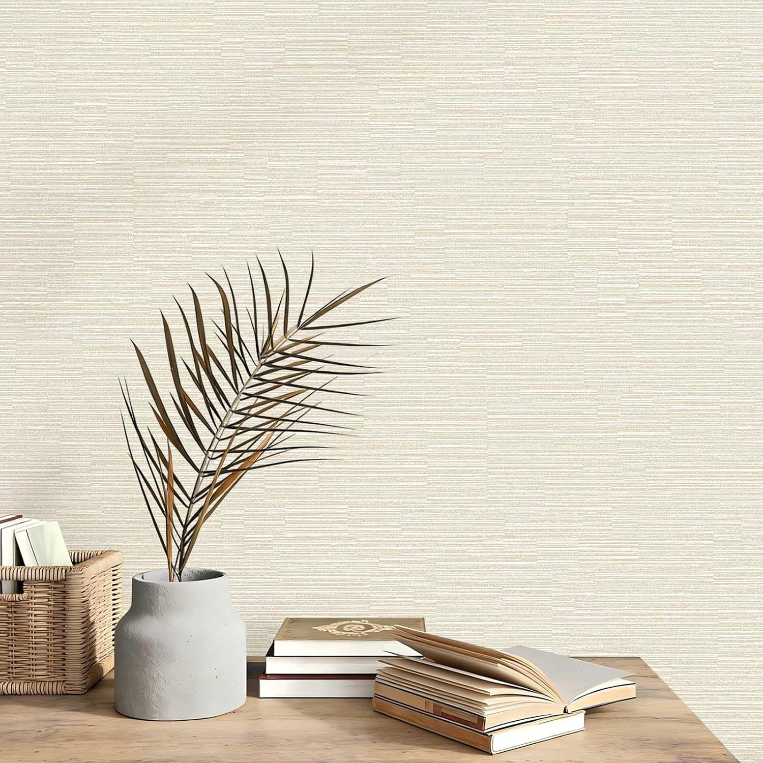 YXTII 20.8" x 196.8" Textured Wallpaper, Beige Grasscloth Peel and Stick Wallpaper for Bedroom Bathroom Laundry Room RV Stick and Peel Wall Paper Thickened