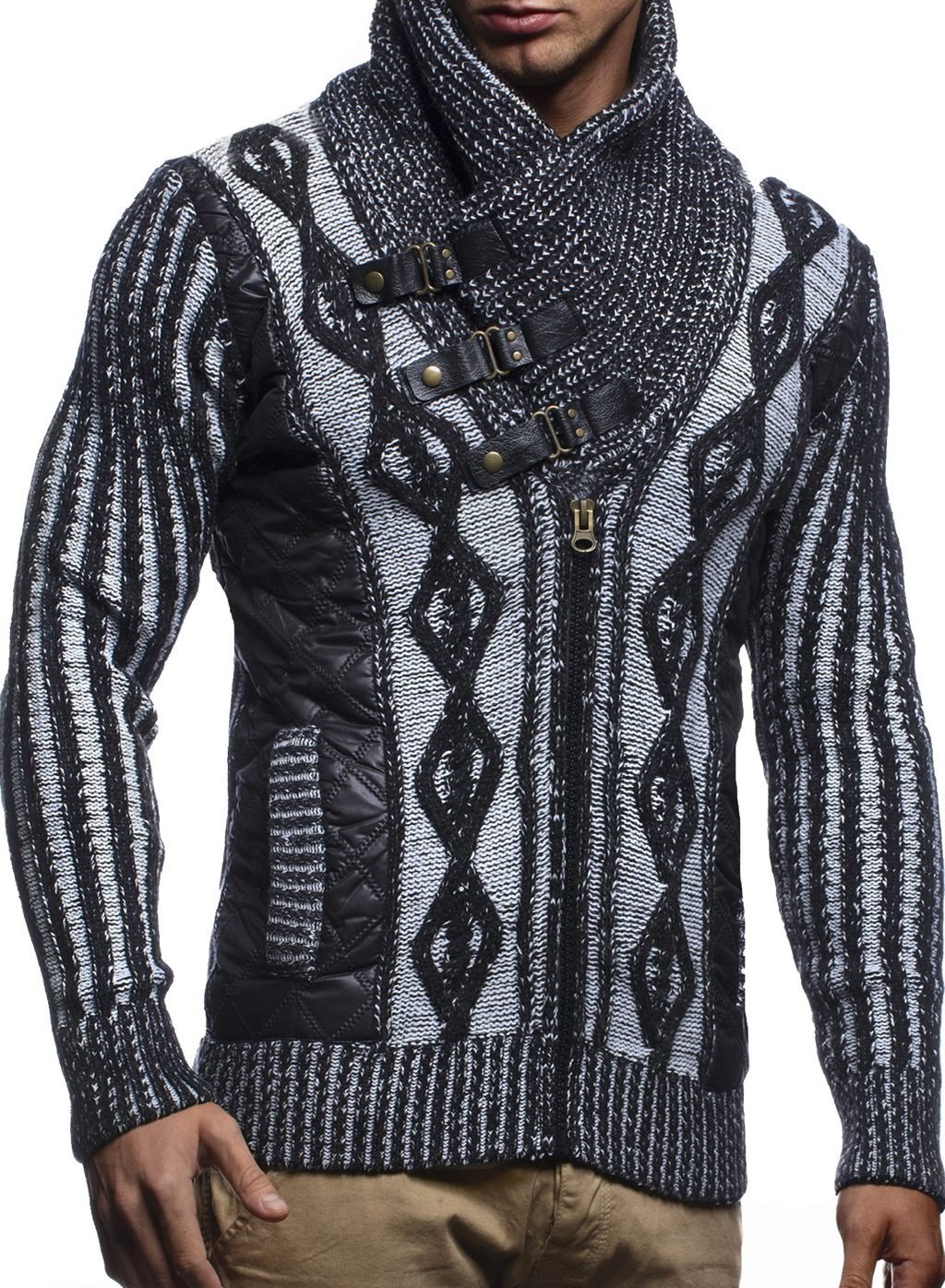 Leif Nelson Herren Strickjacke Schalkragen Slim Fit Winter-Freizeit-Jacke Sommer Moderne Männer Pulli Grobstrick Sweatjacke Langarm Herren schwarzer Hoodie-Pullover LN5305