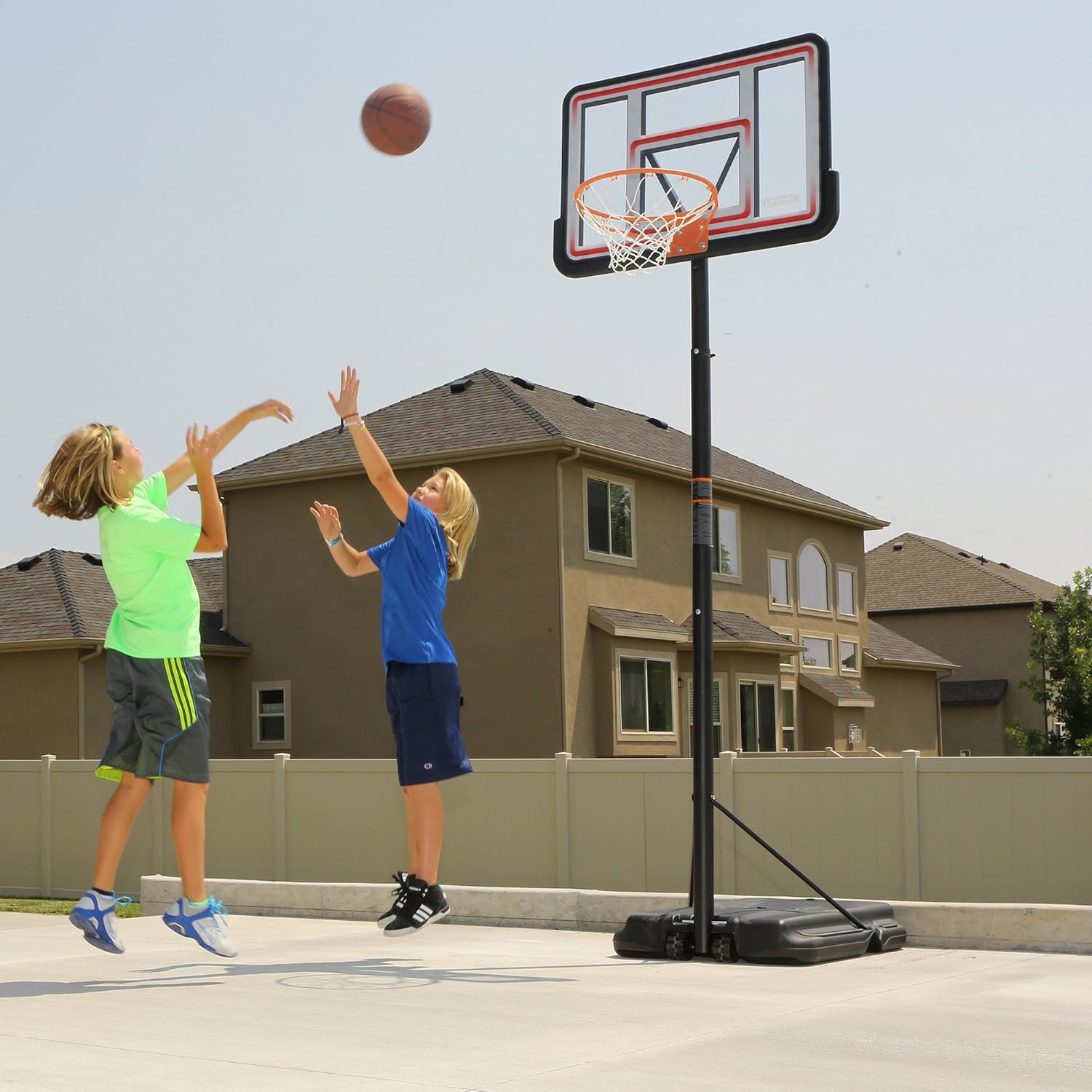 Lifetime Pro Court Height Adjustable Portable Basketball System, 44 Inch Backboard, Red/White : Basketball Hoop : Sports & Outdoors