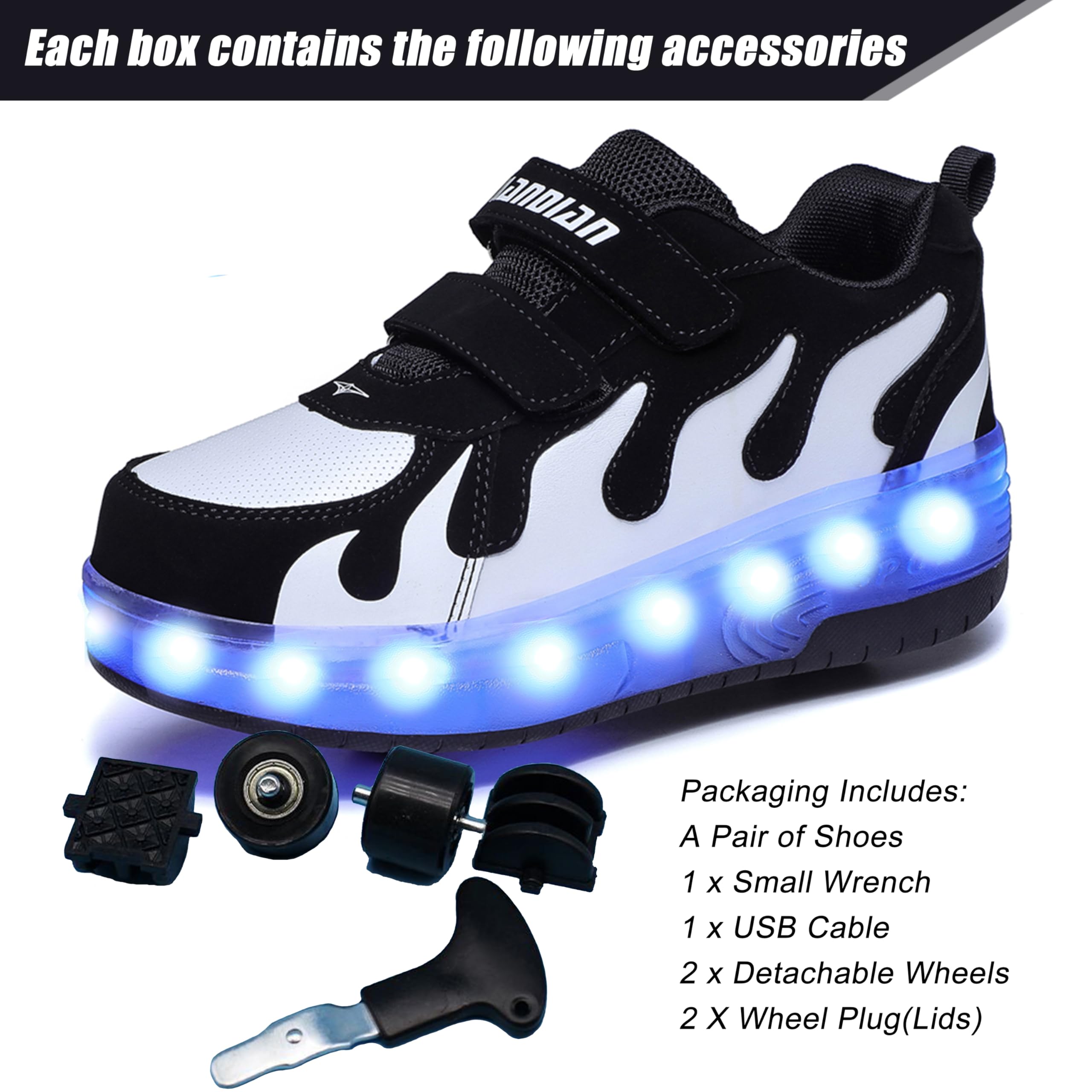 Aikuass Zapatillas de patinaje con luz LED cargables por USB, para niños y niñas