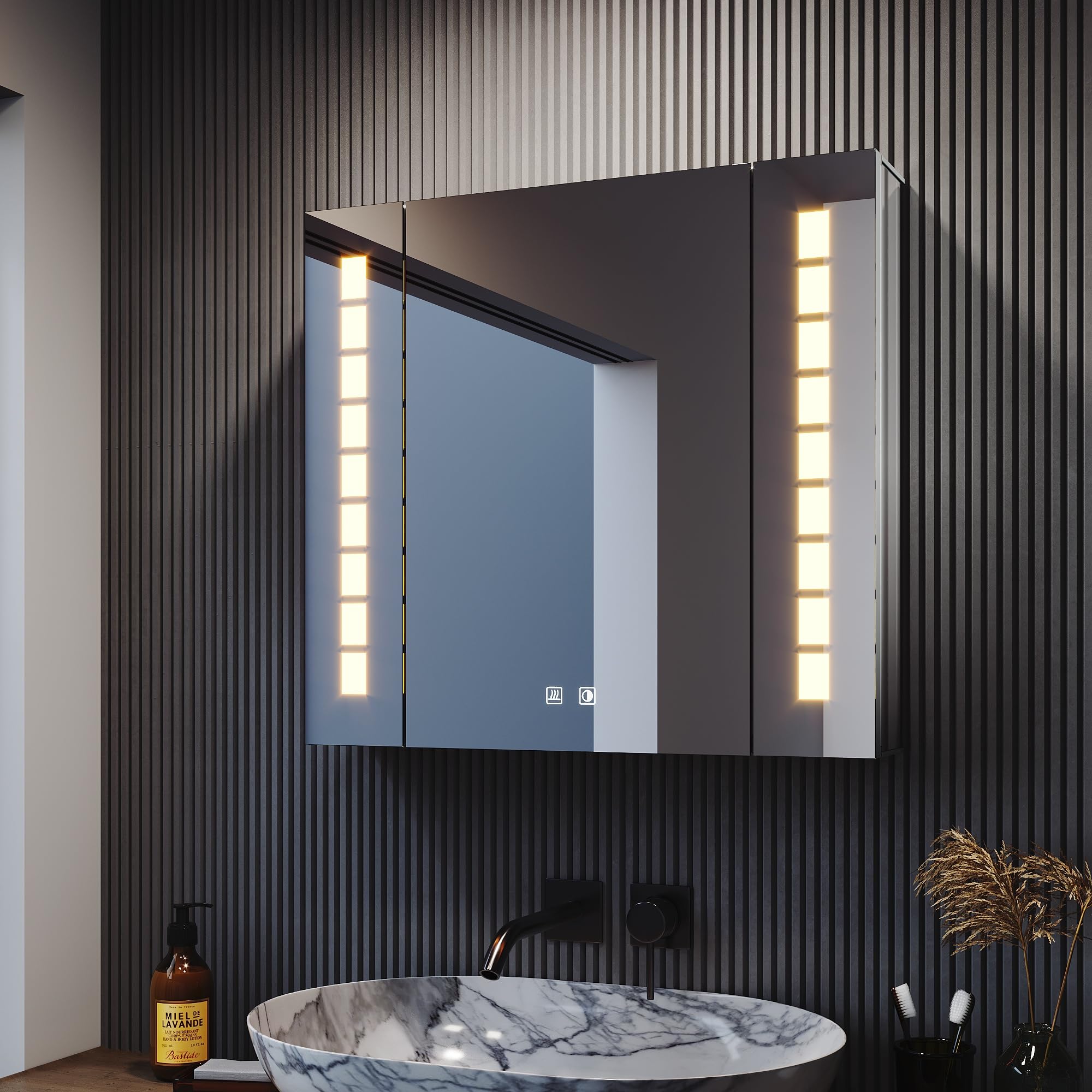 Witte led spiegelkast voor de badkamer 62 x 14 x 60 cm eikenhout on