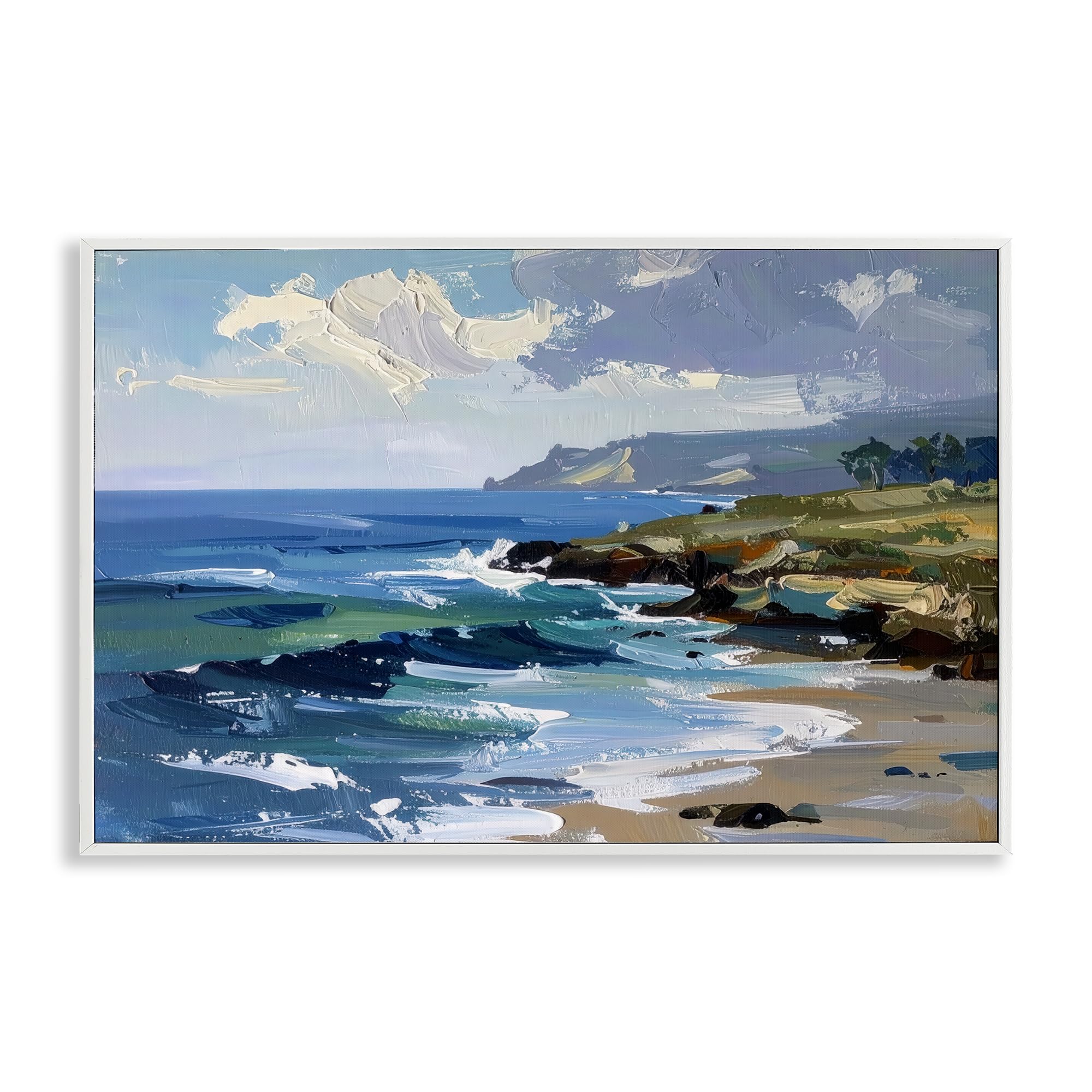 Stupell Industries 'Sky To Sea Impression', Framed Giclee Art, White, 18 x 12 Inches, Easy to Hang and Sturdy, Made in USA, by Alonza Saunders