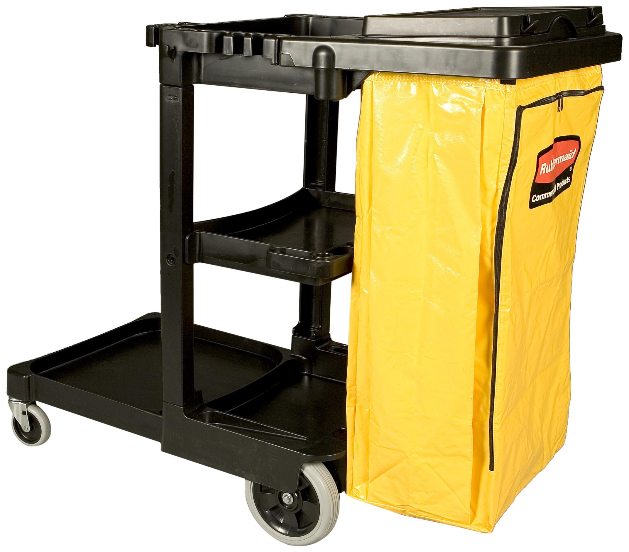 Rubbermaid Commercial Products Janitorial Cleaning Cart | Lightweight Cleaning Trolley With Zip Waste Bag For Facilities, Hospitality & Maintenance | Yellow & Black
