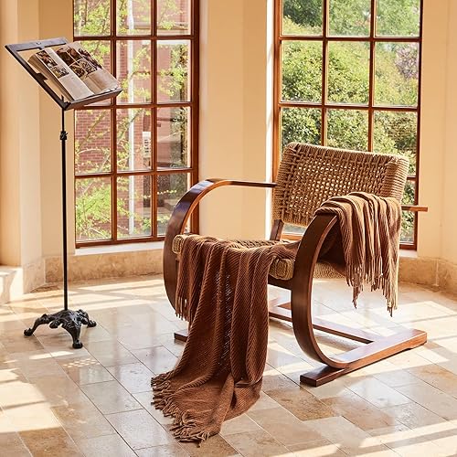 Miniatura 4 de lifein Manta suave de felpilla de punto para sofá, suave y bohemio, acogedora manta de felpilla de punto marrón para cama, silla, sofá, decoración