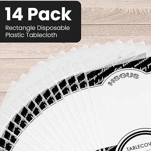 Miniatura 5 de HSGUS - Paquete de 14 manteles de plástico de 54 x 108 pulgadas Cubiertas de mesa rectangulares desechables Paquete de manteles para fiesta, para