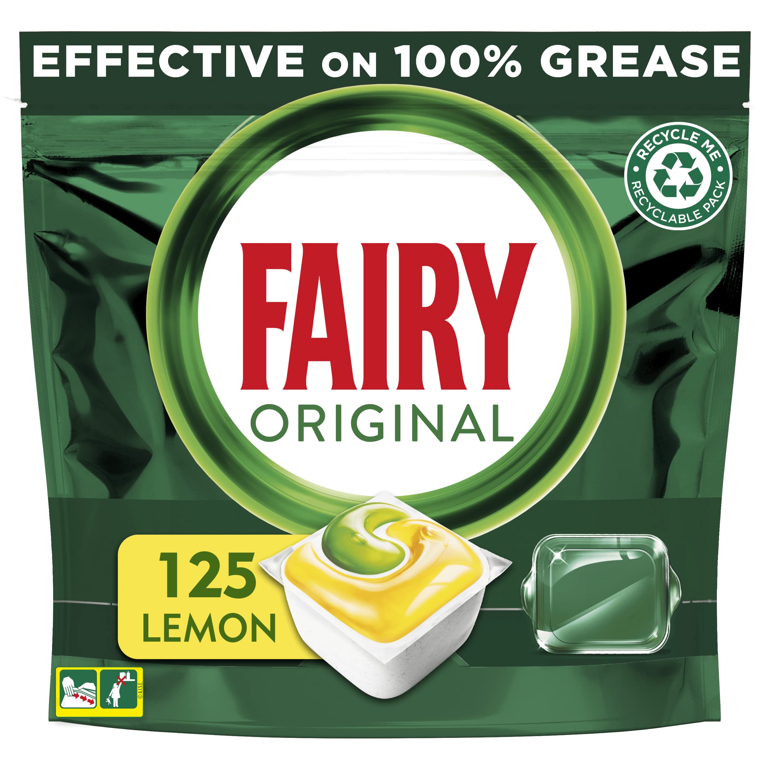 Fairy Original All in One Geschirrspültabs, Zitrone, 125 Kapseln, effektiv auch bei eingetrocknetem Fett
