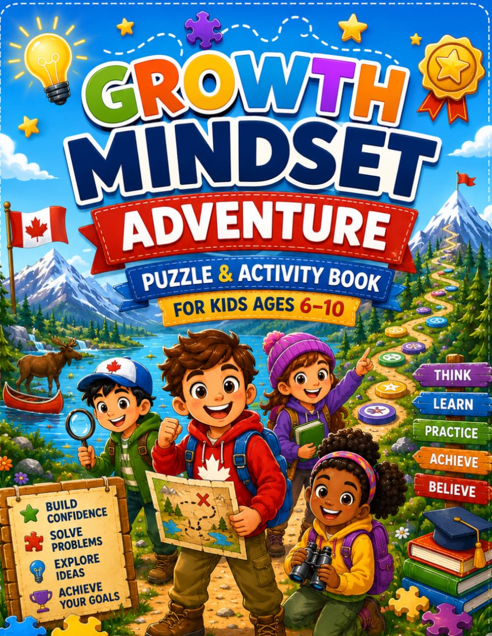 Growth Mindset Adventure Puzzle and Activity Book for Kids Ages 6–10: Puzzle and Activity Book for Kids Ages 6–10 with Mazes, Logic Puzzles, Creative ... Pages, and Confidence-Building Activities
