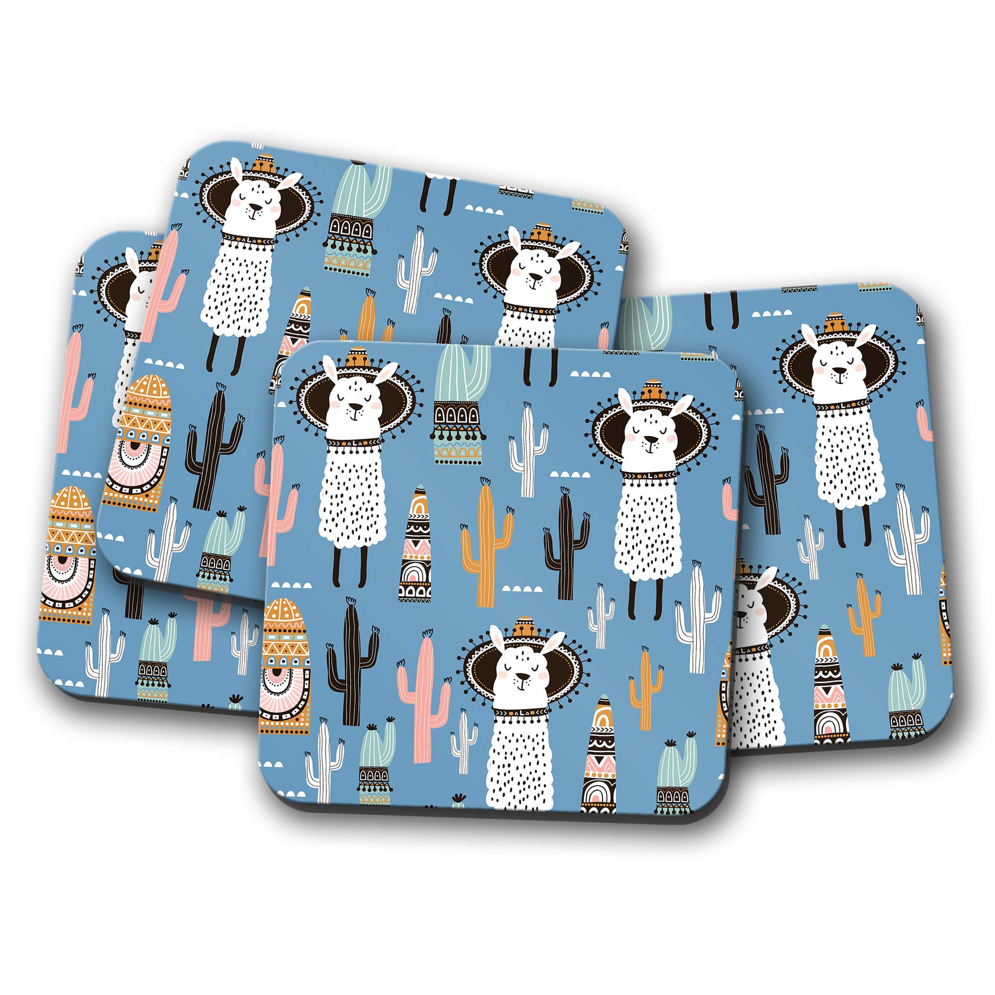 4 Set - Cute Llama Coaster - Cactus Mexico Aztec Funny Mum Funky #8740