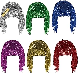 Party Wigs 6 PCS,Tinsel Wig,Funny Wig for Women & Men,Cosplay, Halloween, Masquerade, And Fancy Dress Accessories,Adjustable & Reusable