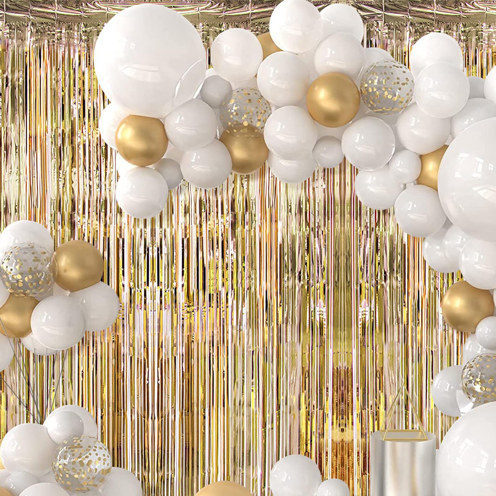 Lot de 30 rideaux à franges à franges en feuille d'or champagne – Accessoires pour fiançailles, mariage, fête prénuptiale, Nouvel An, Saint-Valentin – 10 x 2 m