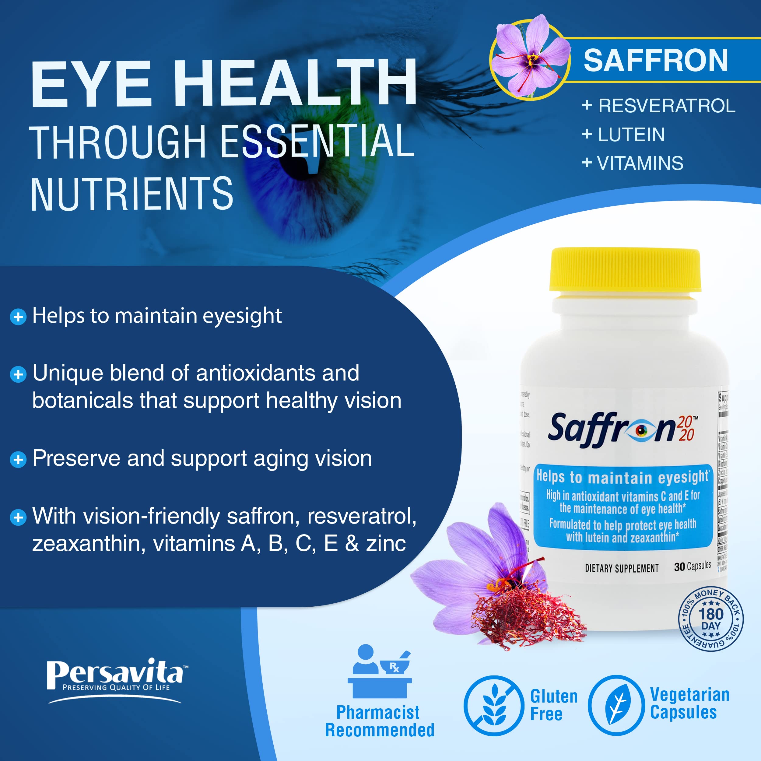 Persavita Saffron 2020 Eye Health Supplement, Vision Supplement with
