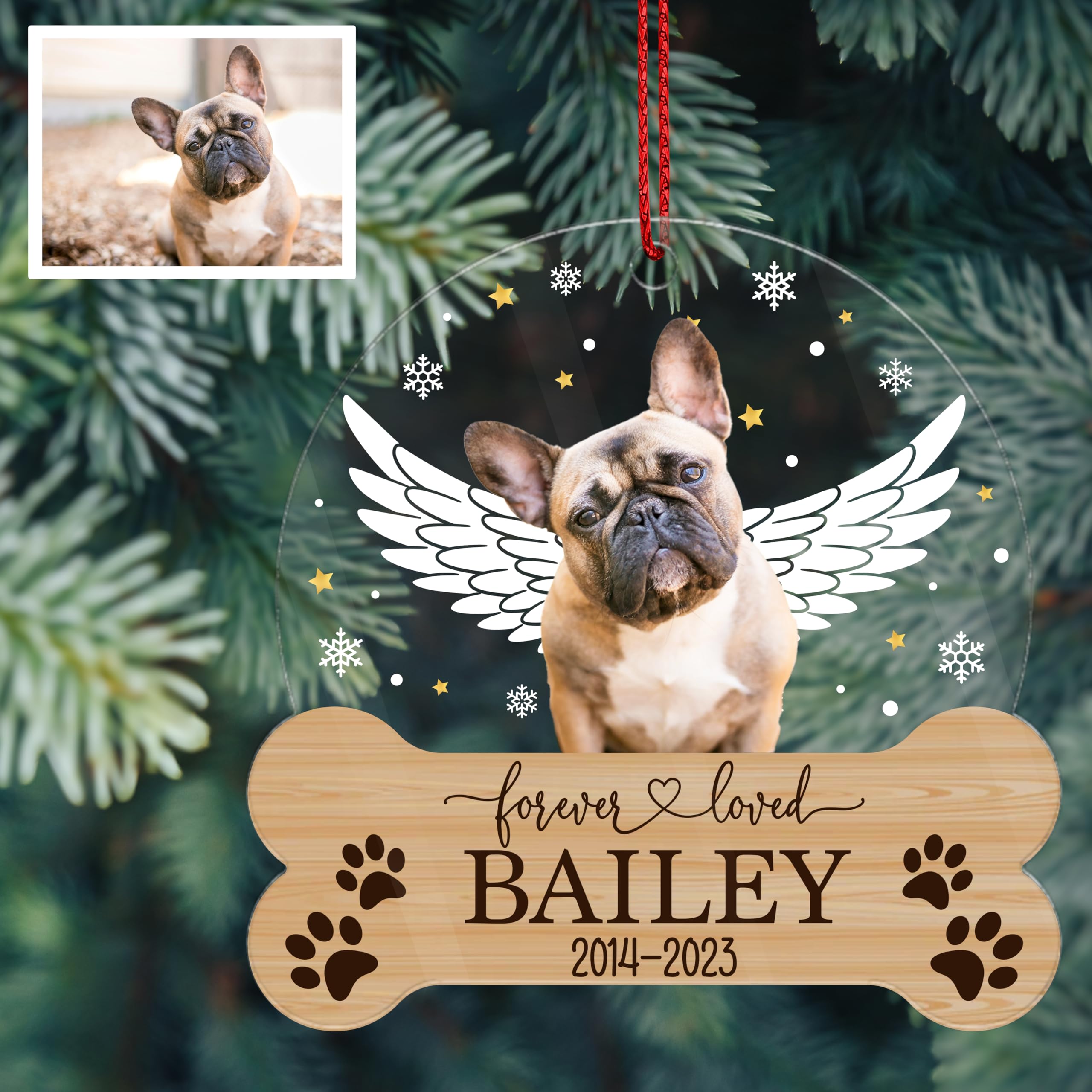 Dog Memorial Gifts, Personalized Dog Photo Ornaments for Christmas Tree w/Name & Date, Acrylic, Dog Memorial Gifts for Loss of Dog, Custom Pet Memorial Ornament, Pet Sympathy Gifts