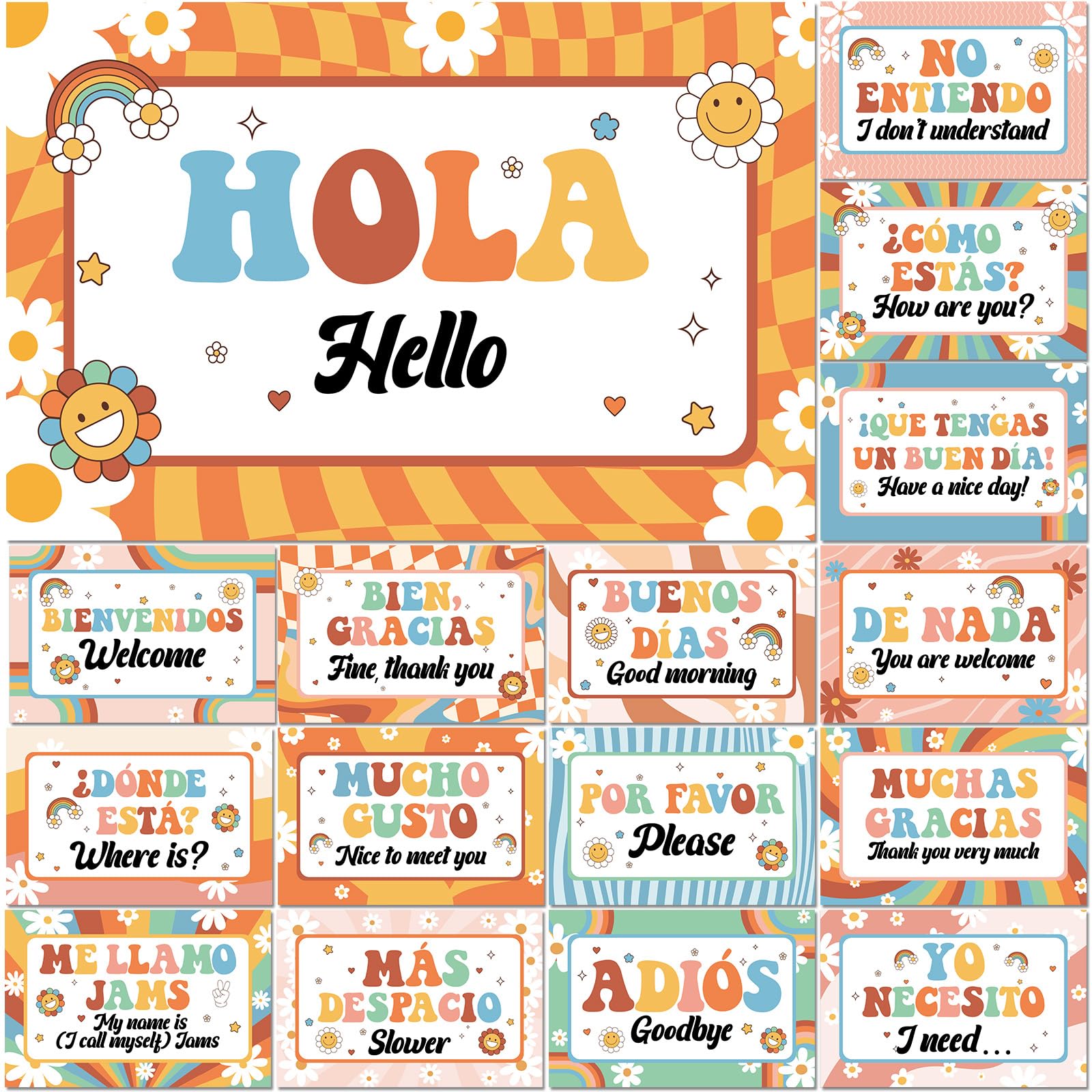 gisgfim 16 Pcs Spanish Words and Phrases Poster Set Spanish Phrases Bulletin Board Study Classroom Decor for Teachers Preschool School Language