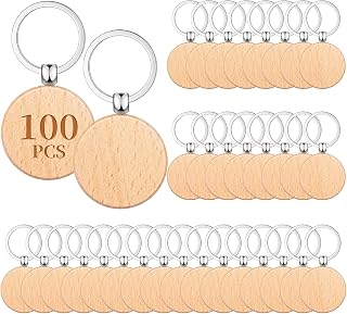 Yangbaga 100Pcs Natural Wood Slices-Wooden Keychain Blanks Unfinished Wood Rounds for Lase Engraving,Christmas Crafts Wooden Circles for DIY Christmas Ornaments/Laser Engraving/Wedding Decorations