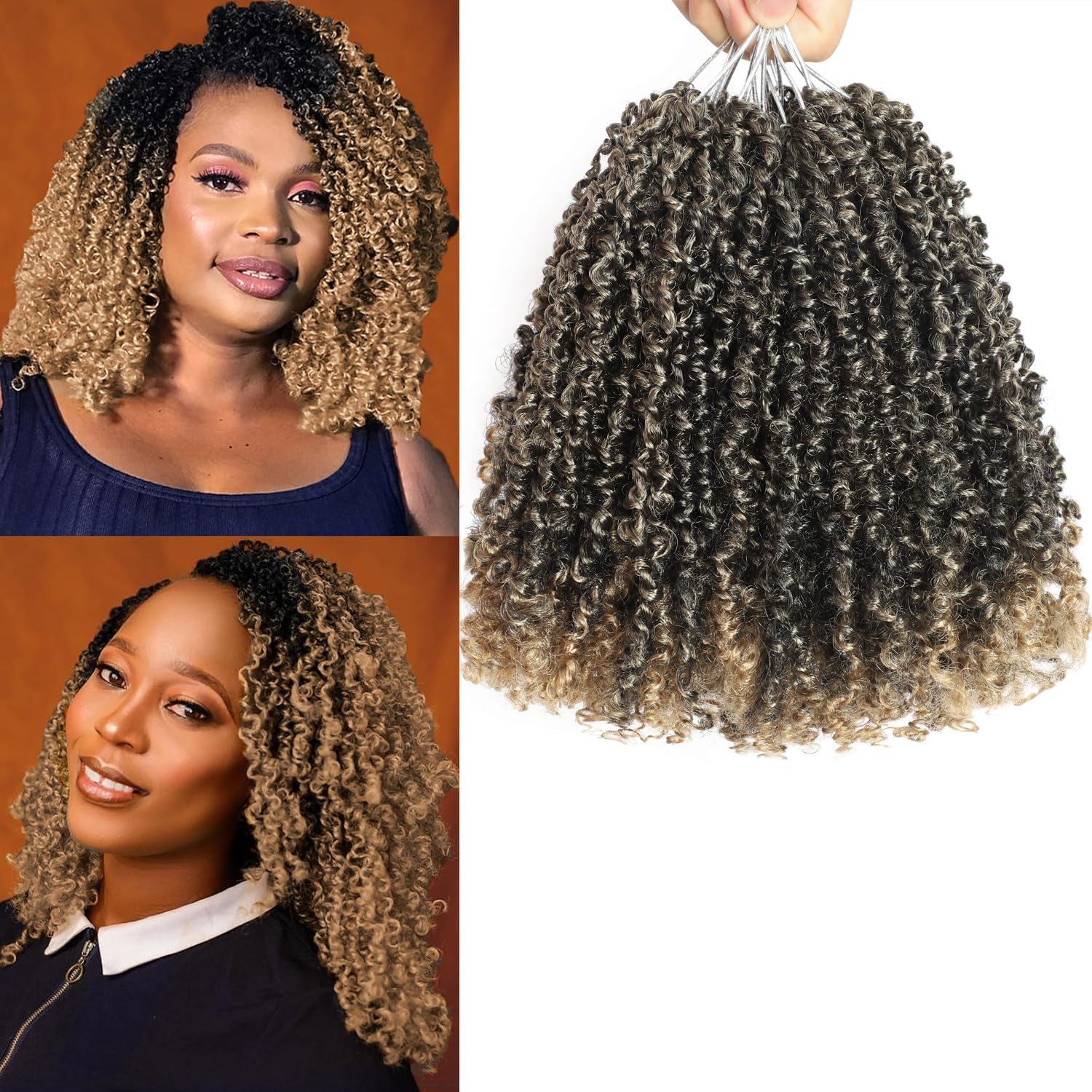 10 Packs Yanky Twist Crochet Hair 12 Inch Pre-twisted Natural Black Kinky Mini Spring Small Curly Senegalese Twist Braids Yankee (T27(Ombre Honey Blonde)
