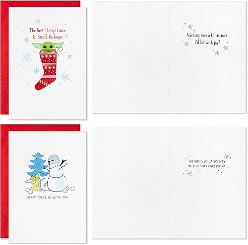 Miniatura 3 de HALLMARK Star Wars The Mandalorian - Surtido de tarjetas navideñas en caja (16 tarjetas y sobres) Grogu, Baby Yoda, muñeco de nieve