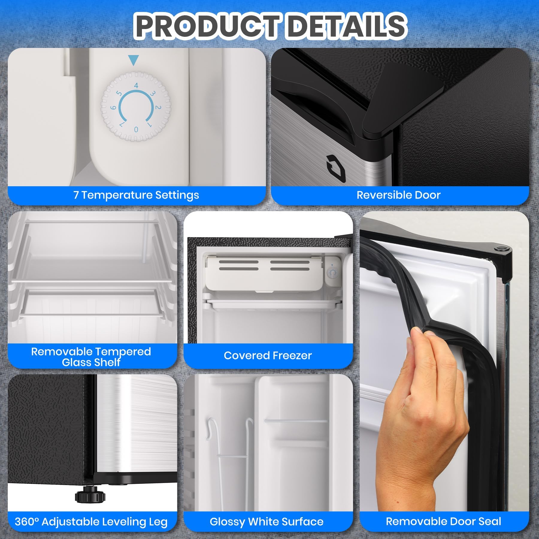 3.2 Cu.Ft Mini Refrigerator With Freezer, Single Door Small Refrigerator, Energy Saving Small Fridge With Adjustable Thermostat, Removable Glass Shelves For Bedroom, Dorm, Office, Desk Fridge, Silver on Fridge.com - View 5