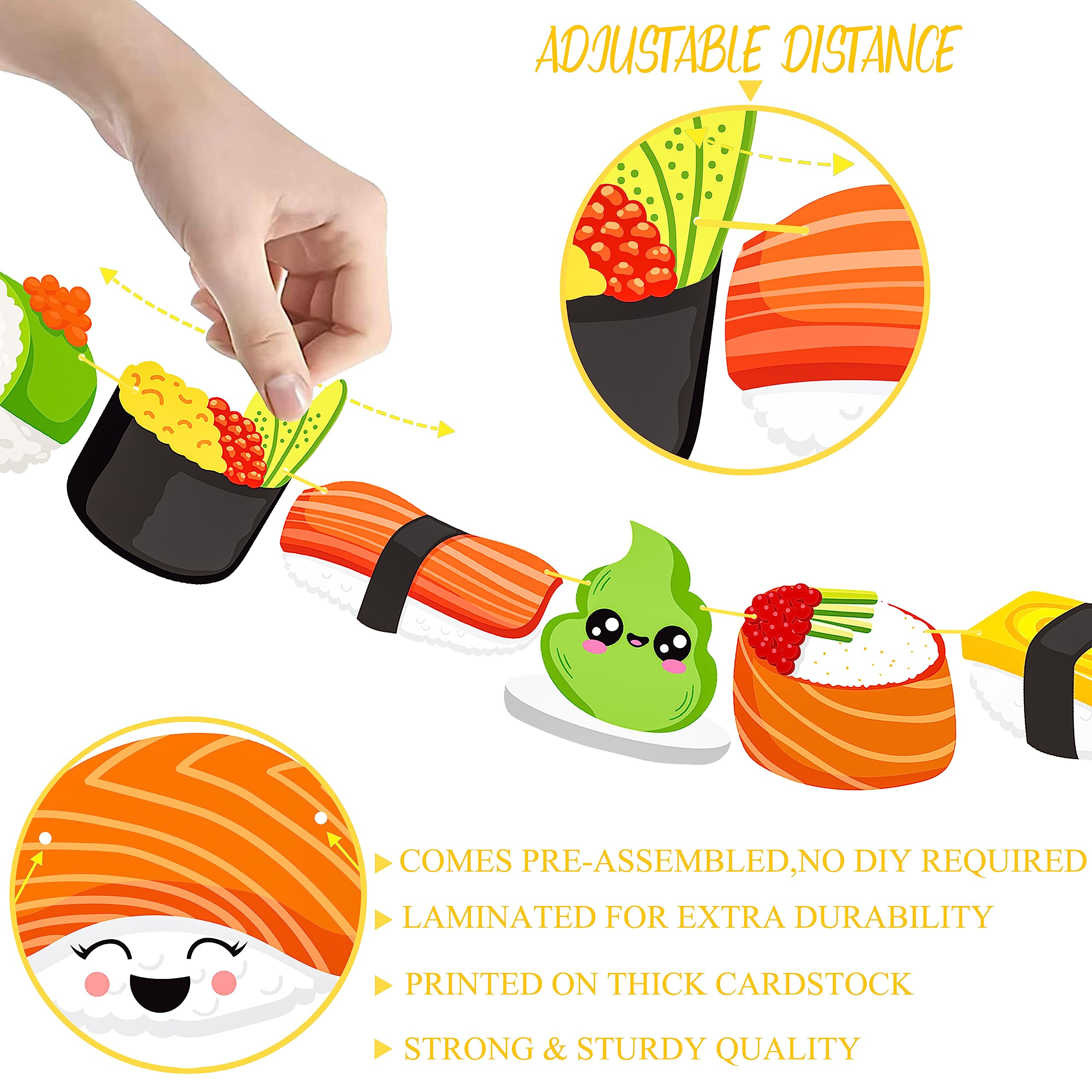 Guirnalda de sushi 2 piezas Let's Roll Sushi Fiesta de Cumpleaños Pancartas recortadas para decoración de fiesta de sushi para temática japonesa, suministros de baby shower 5