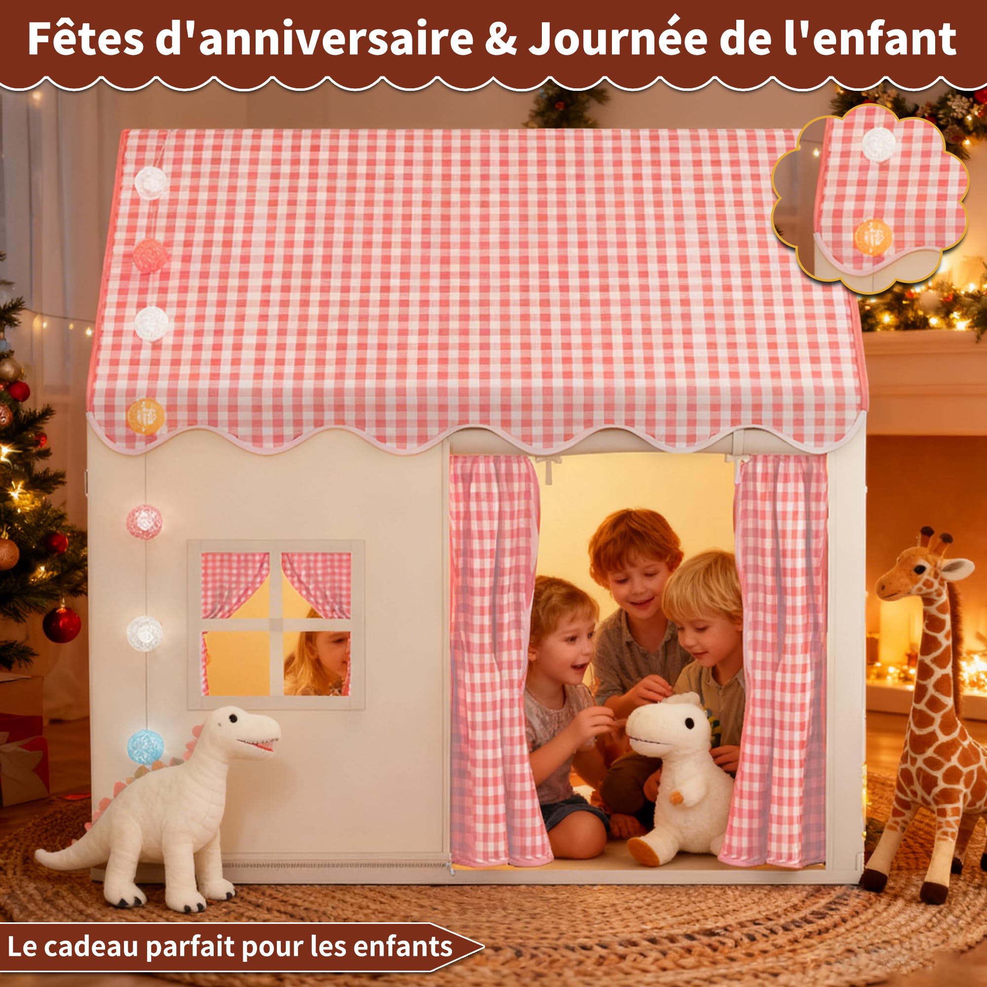 Tente de Jeu Enfant Cabane Tout-Petits avec Lumineuse Décorative Rose