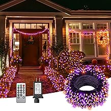 125 FT 380 LED Halloween String Lights, Outdoor Waterproof Black Wire with 8 Modes, Timer & Memory, Plug-in Halloween String Lights for Indoor Yard Tree Decorations, Purple & Orange