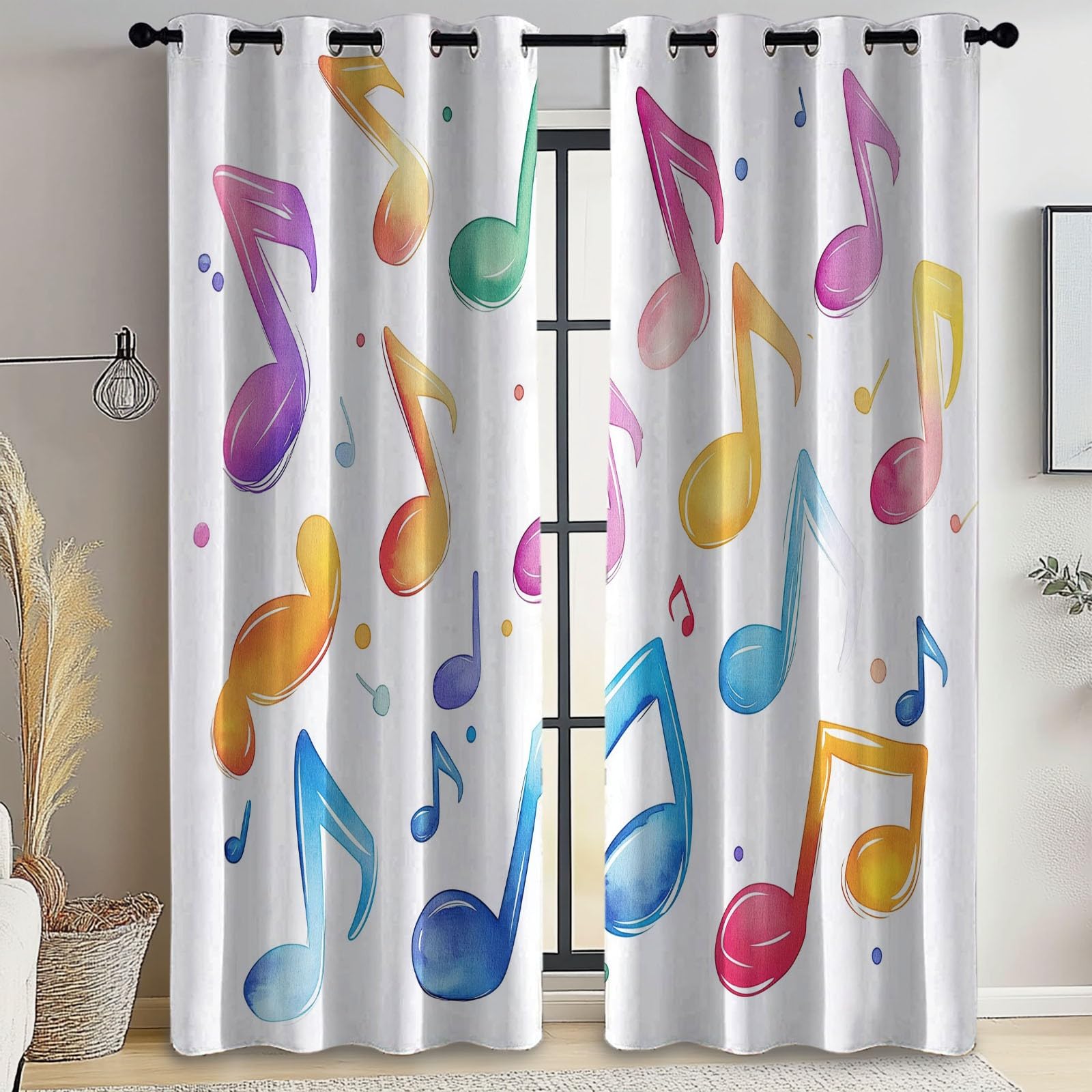 Isolant Anti-Froid et Chaleur, Rideaux Thermiques 91.5L X 160H cm (2 Panneaux), Notes De Dessin Animé À L'Aquarelle pour Chambre d'enfant, Coloré