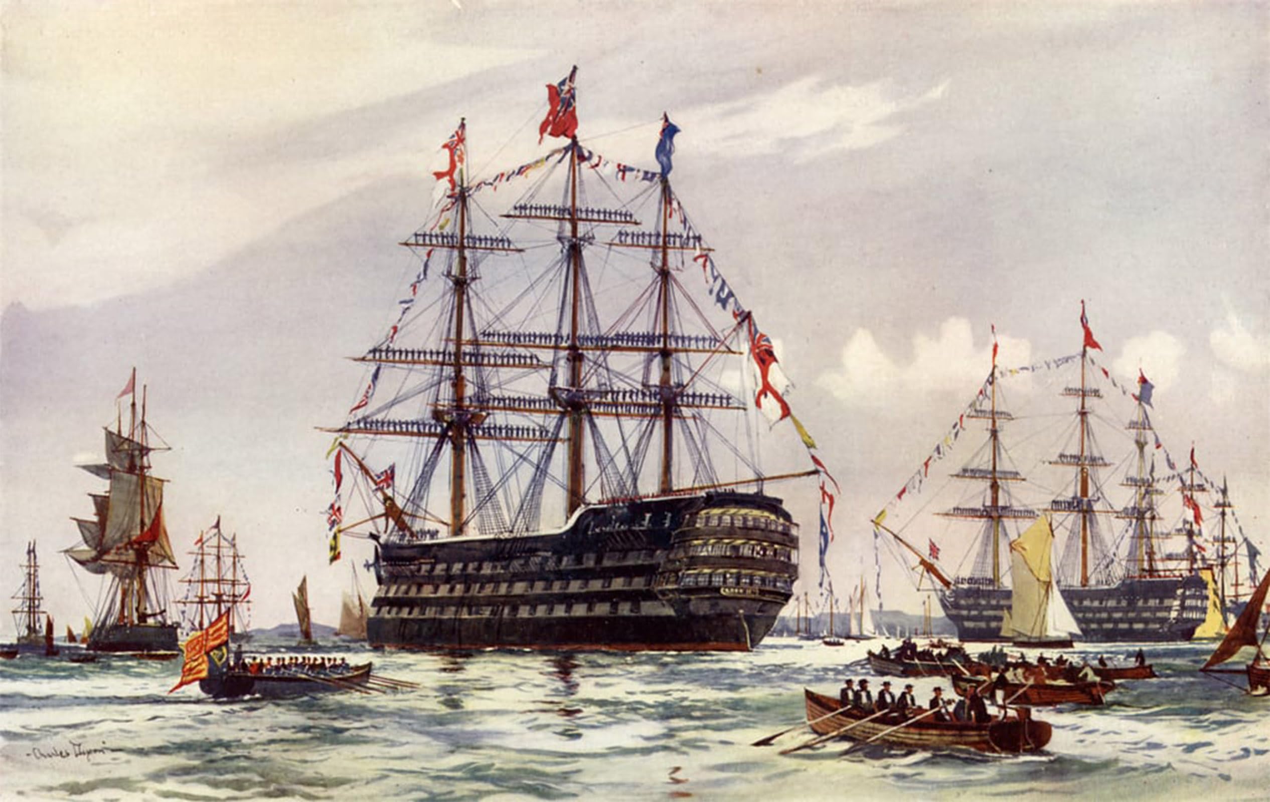 POSTERIIk Vintage Print Pop Art Landscape Artwork the Queen At the Spithead Review of by Charles Edward Art Prints for Office Home Decor 60x90cm