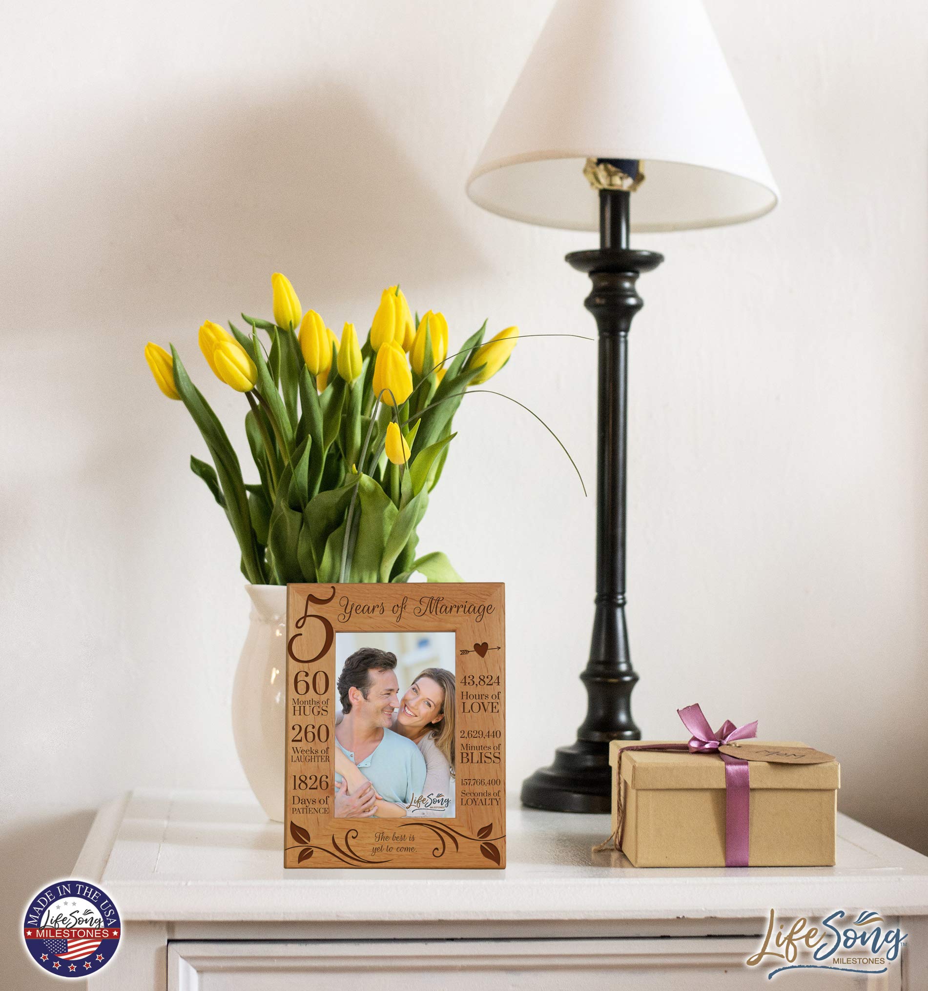 LifeSong Milestones 5 Year Anniversary Picture Frame Gifts, Wood Wedding Anniversary Frame for Wife Men Husband