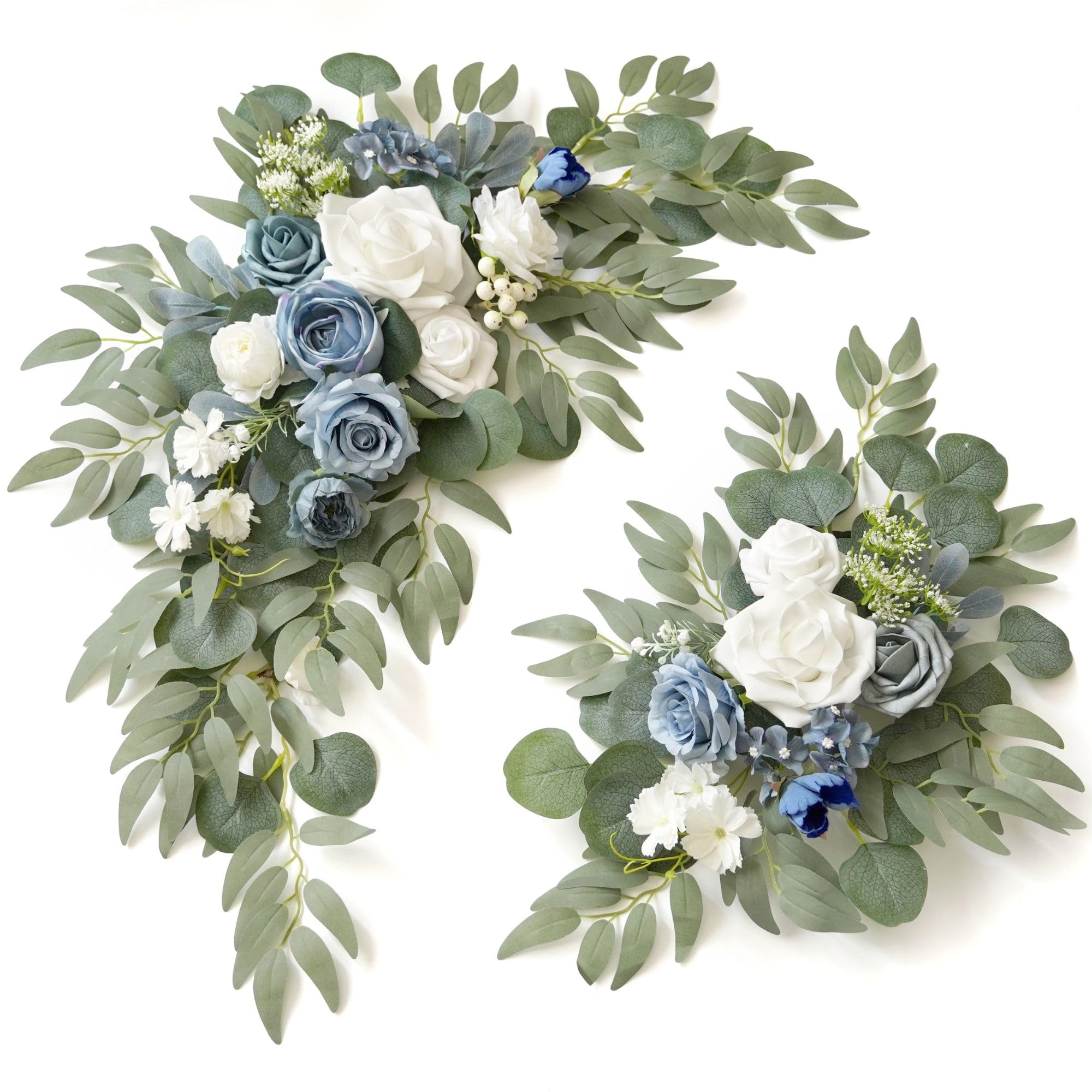 Wedding Sign Faux Flower Swag (Pack of 2) for Ceremony Party Reception Entrance Floral Decor Wall Easel Stand for Wedding Poster Welcome Sign(Blue)