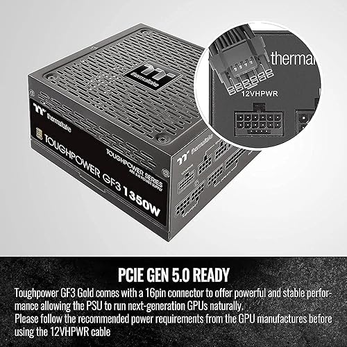 Miniatura 3 de Thermaltake Toughpower GF3 1350W, verdaderos conectores 600W 12VHPWR en PSU y NVIDIA RTX 40 series, ATX 3.0PCI-E 5.0 Ready, 80+ Gold, fuente de