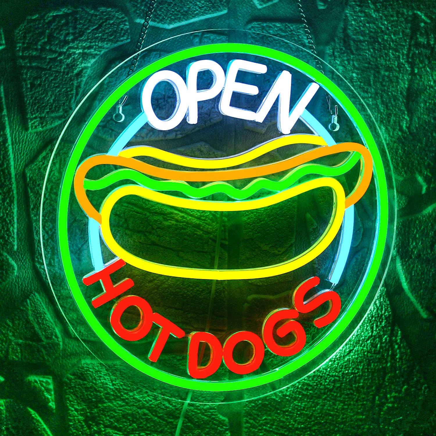 WLHOPE Hot Dogs Neon Signs for Wall Decor,Open Signs for Business,LED Open Neon Sign,Open Sign Window With Adjustable Brightness,Connectivity Via USB,Suitable Hot Dog Store Cafeteria