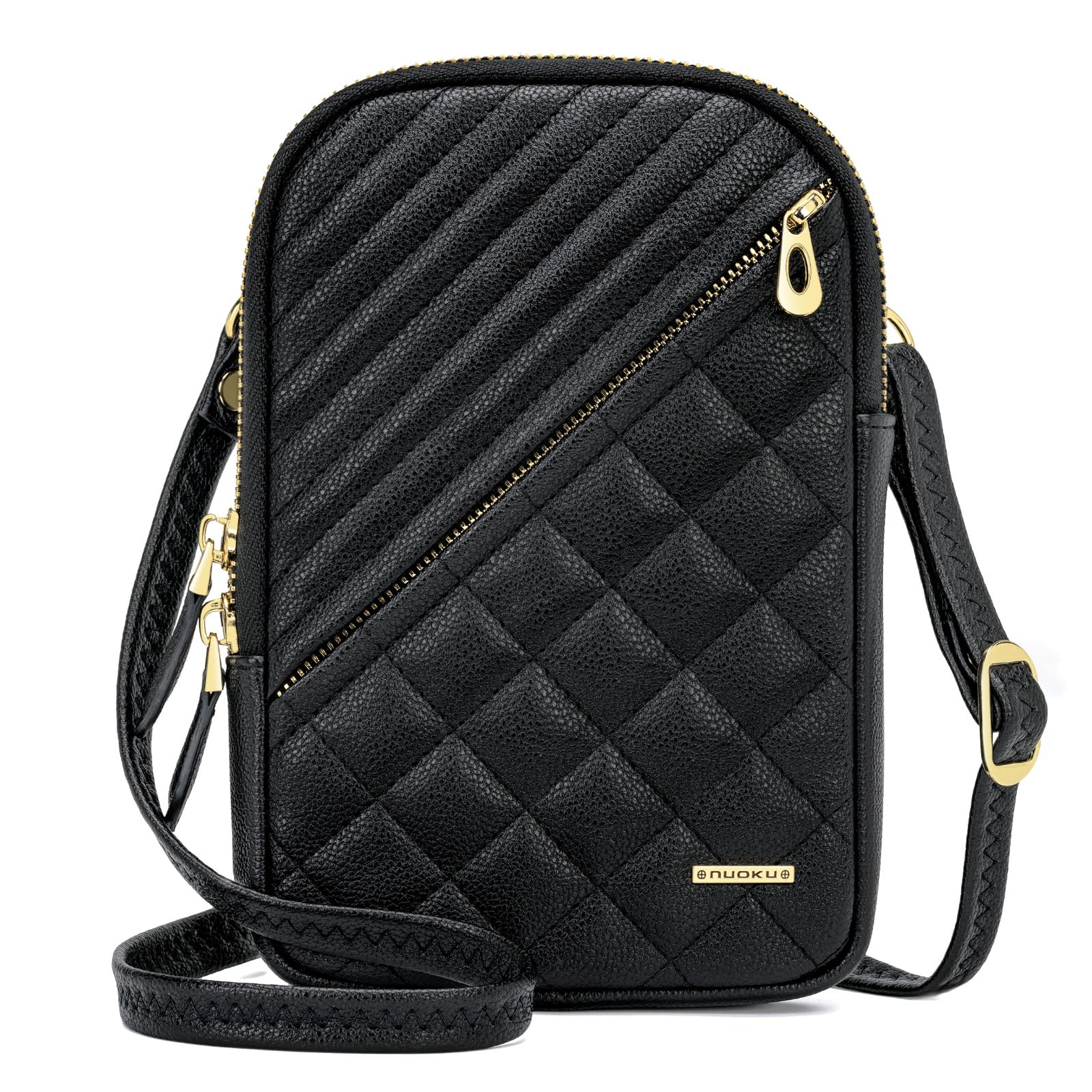 nuoku Small Crossbody Bags for Women Vegan Leather Cell Phone Wallet Purses for Women with Double Zipper RFID