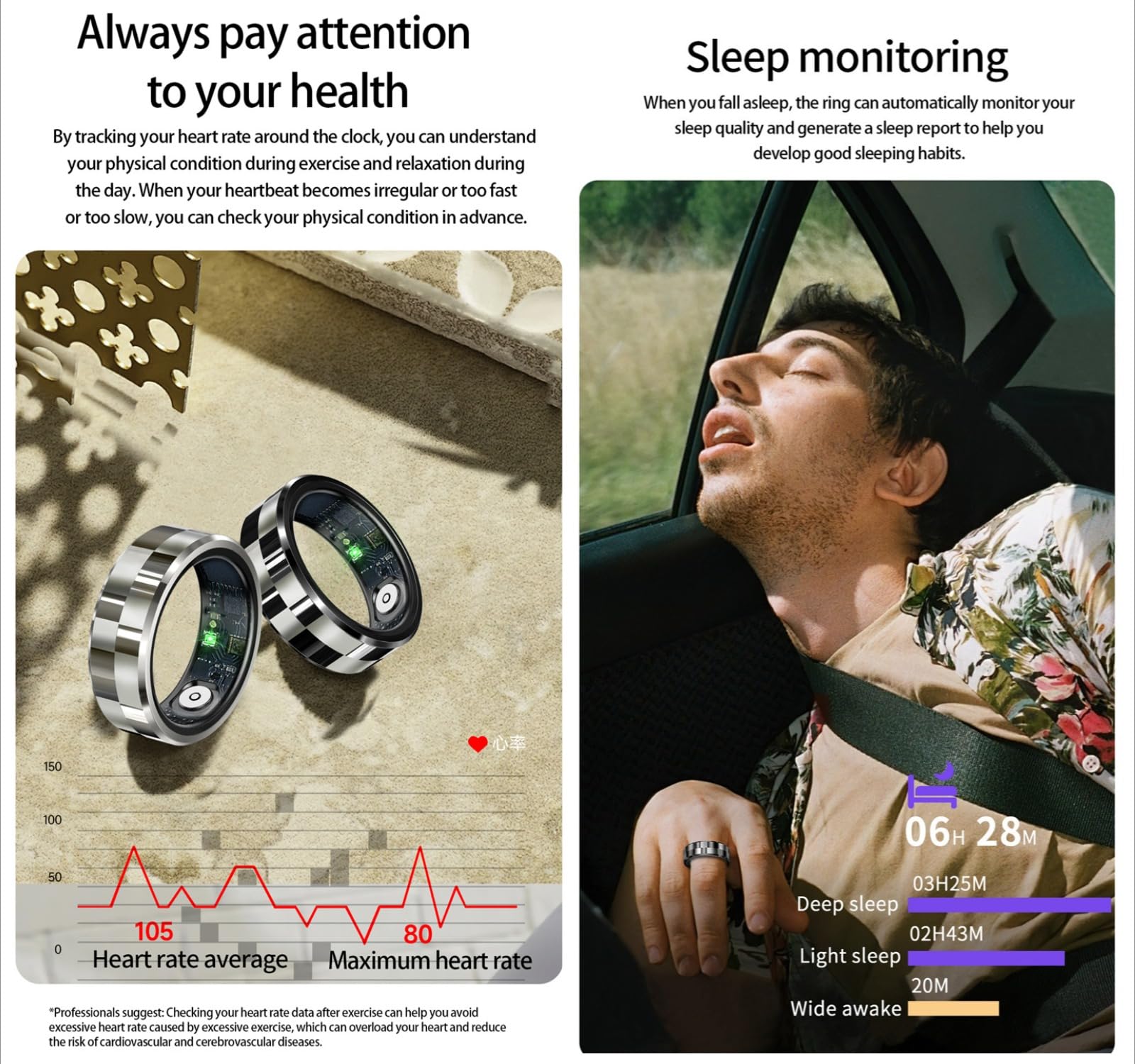 Smart Rings Tracker zdrowia, monitor aktywności z tętnem, tlenem we krwi, ciśnieniem krwi, trackerem aktywności, grami somatosensorycznymi, kontrolą gestów, do iPhone'a z systemem Android