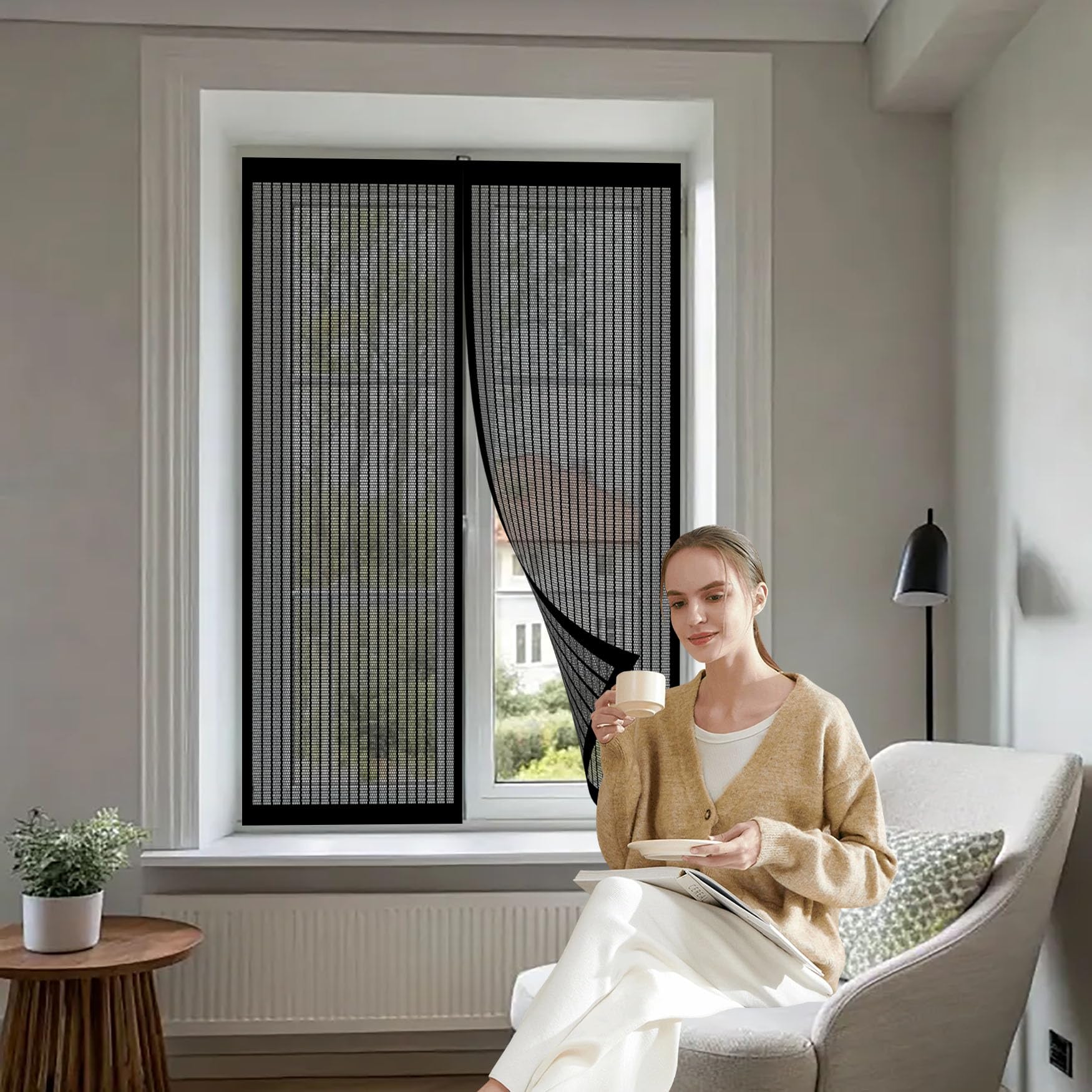 Yanhong Black Door Fly Screen Curtain 88 X 142 Cm Keep Pets Indoor, Allow Fresh Air Flow, Hands-Free No-Drill Easy Installation Fly Door Screen Mesh For Living Room, Bedroom, Patio,