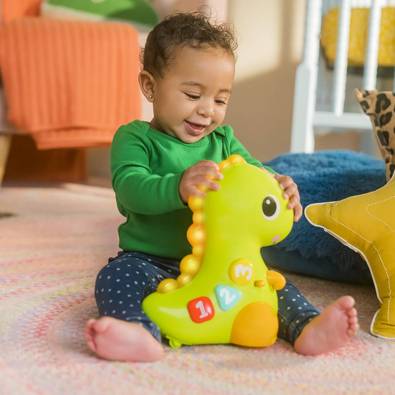 Bright Starts Go, Go, Dino Crawl & Count Activity Toy for Infants - Rolls, Lights Up, Plays Music and More, Ages 6 Months+