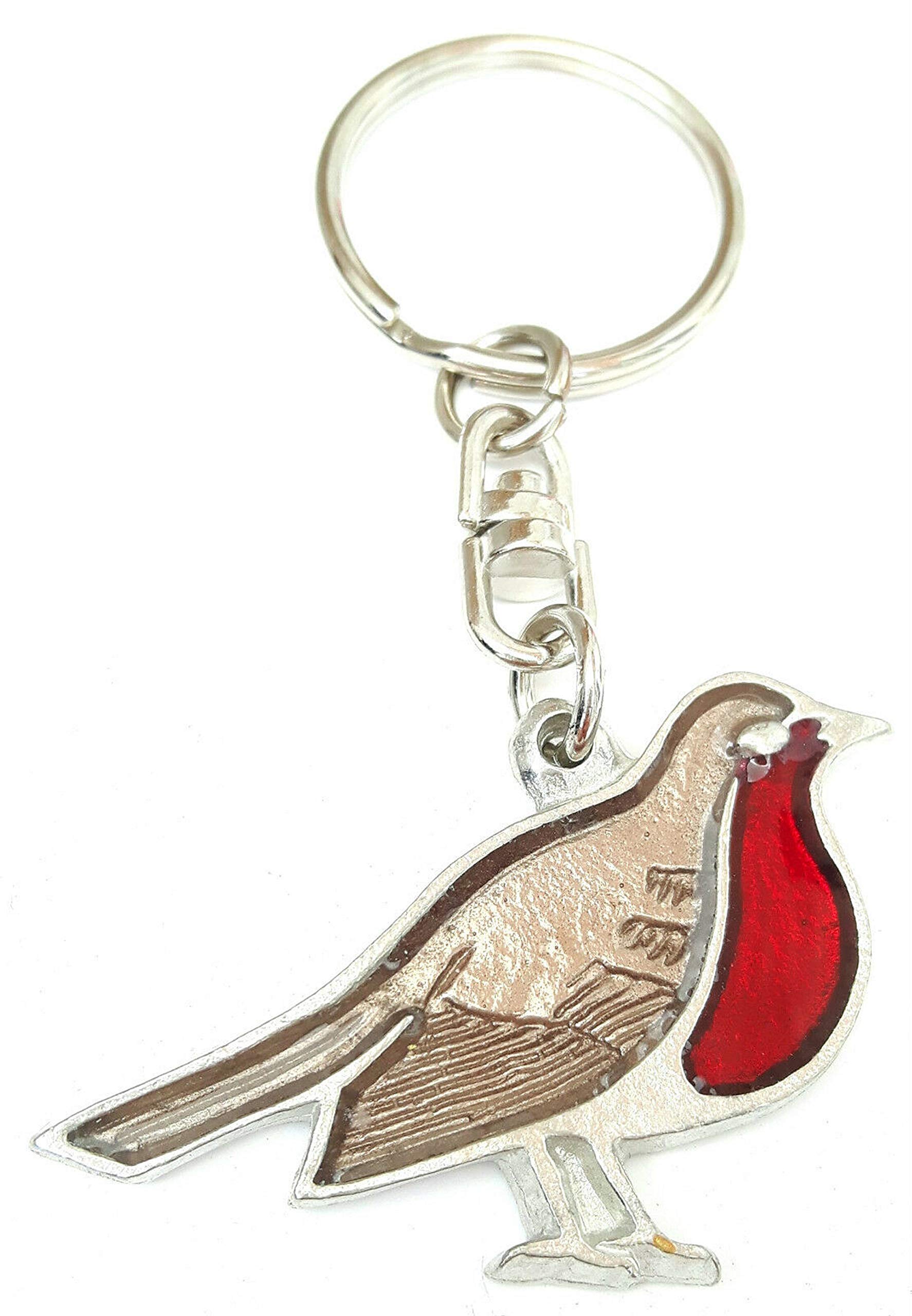 Robin Red Breast Christmas Bird Enamel Key Ring + Gift Bag