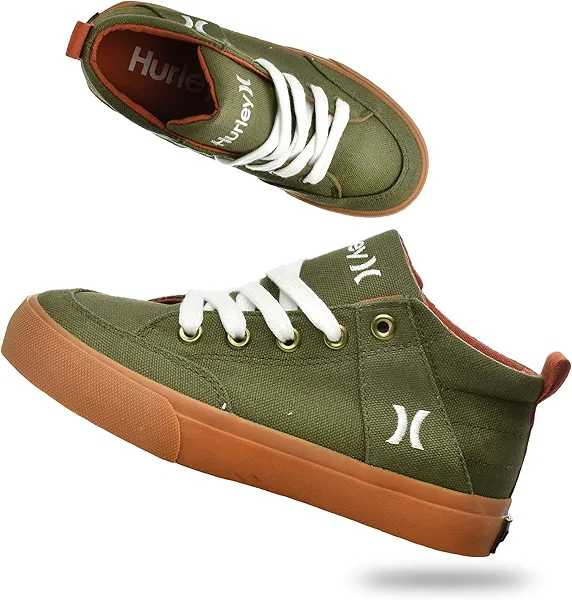 Hurley Roddy Kids High Top Skateboard Sneakers, Sports Shoes for Boys and Girls, Sneakers for Children, Black, Khaki and Tan