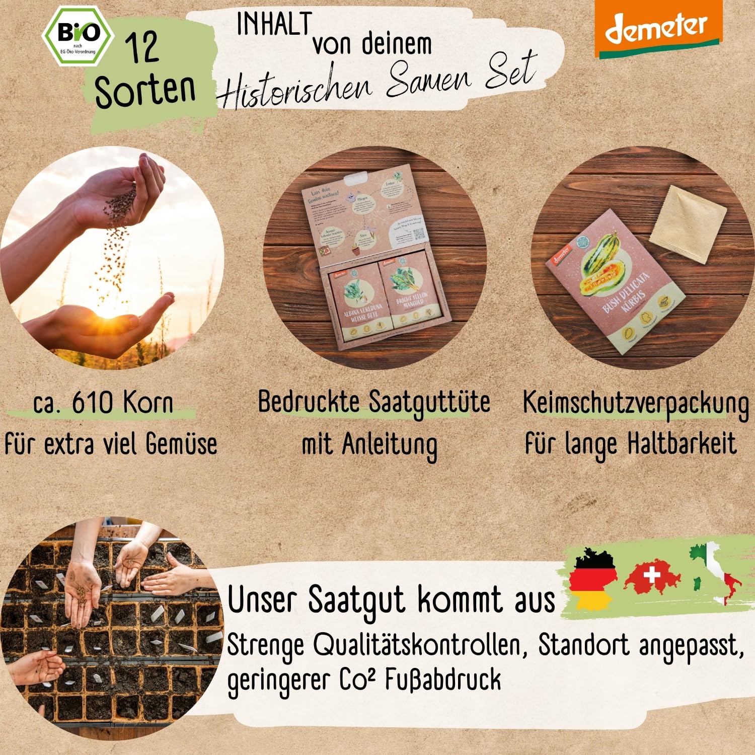BIO Historisches Gemüse Samen Set - 12 Sorten Demeter Gemüse Saatgut | Seltene u. alte Gemüsesamen allesamt samenfest | alte Gemüsesorten für Balkon, Hochbeet, Garten & als Geschenk | Loveplants