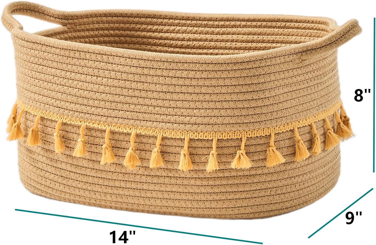 Cotton Rope Storage Bins Woven Baskets 3 Pack with Handles for Toys/Shelves/Laundry, Rectangle Multi-Purpose Organizer for Living Room, Bedroom, Nursery, Brown