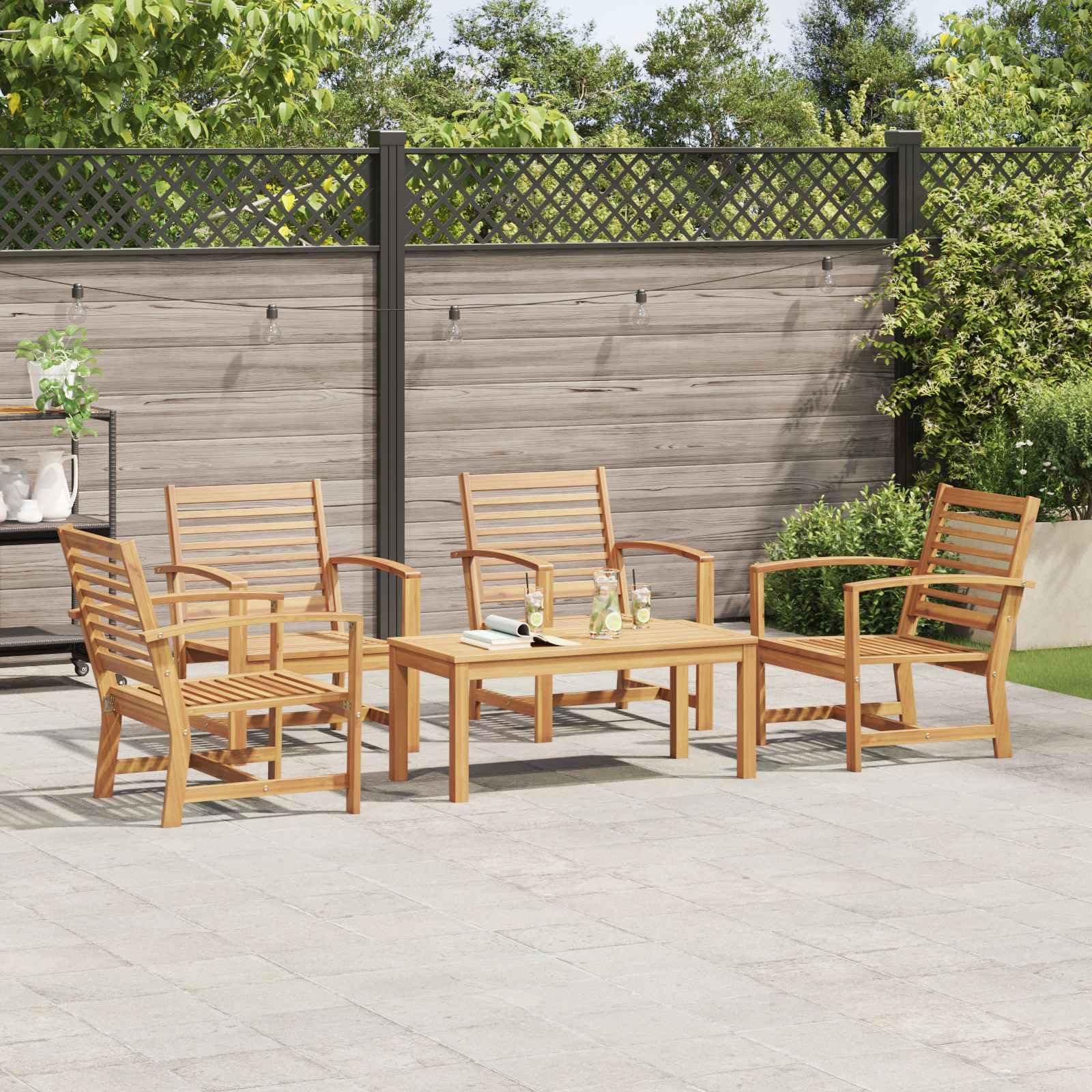 Set di 5 divani da giardino in legno massello teak naturale con cuscino rimovibile, resistente alle intemperie, set di mobili da giardino per salotto e balcone