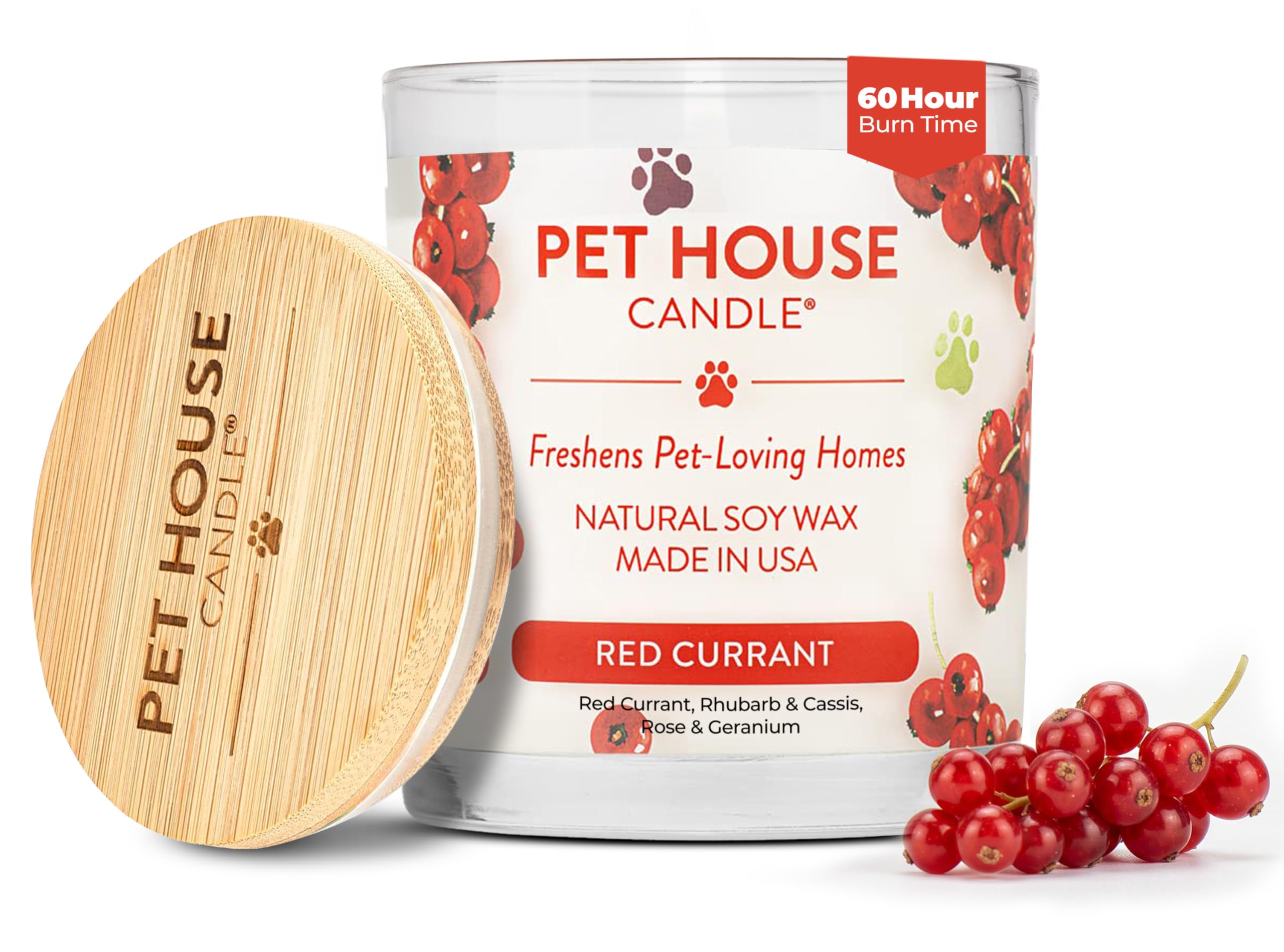 One Fur All Pet House Candle Plant-Based/Soy - Clean Burning Scented, Long Lasting Pet Odor Candle for Home - Red Currant