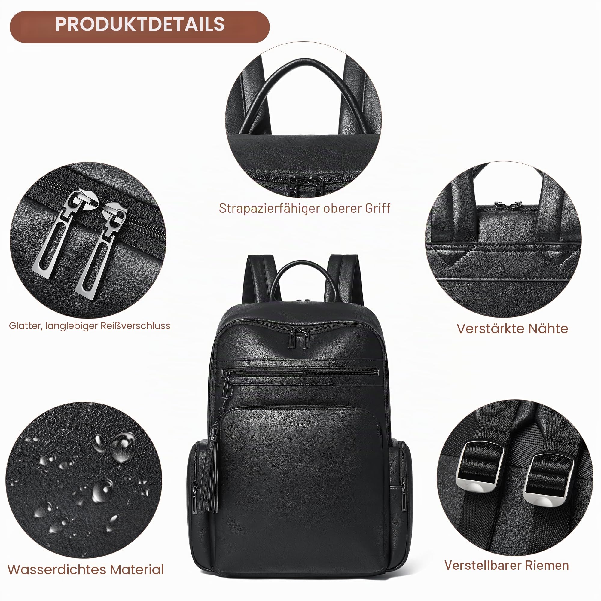 Shrrie Laptop-Rucksack für Damen,16 Zoll Business Arbeits Computer Rucksack mit Laptopfach,Lässiger Tagesrucksack für Büro, Reisen und Uni-Schwarz