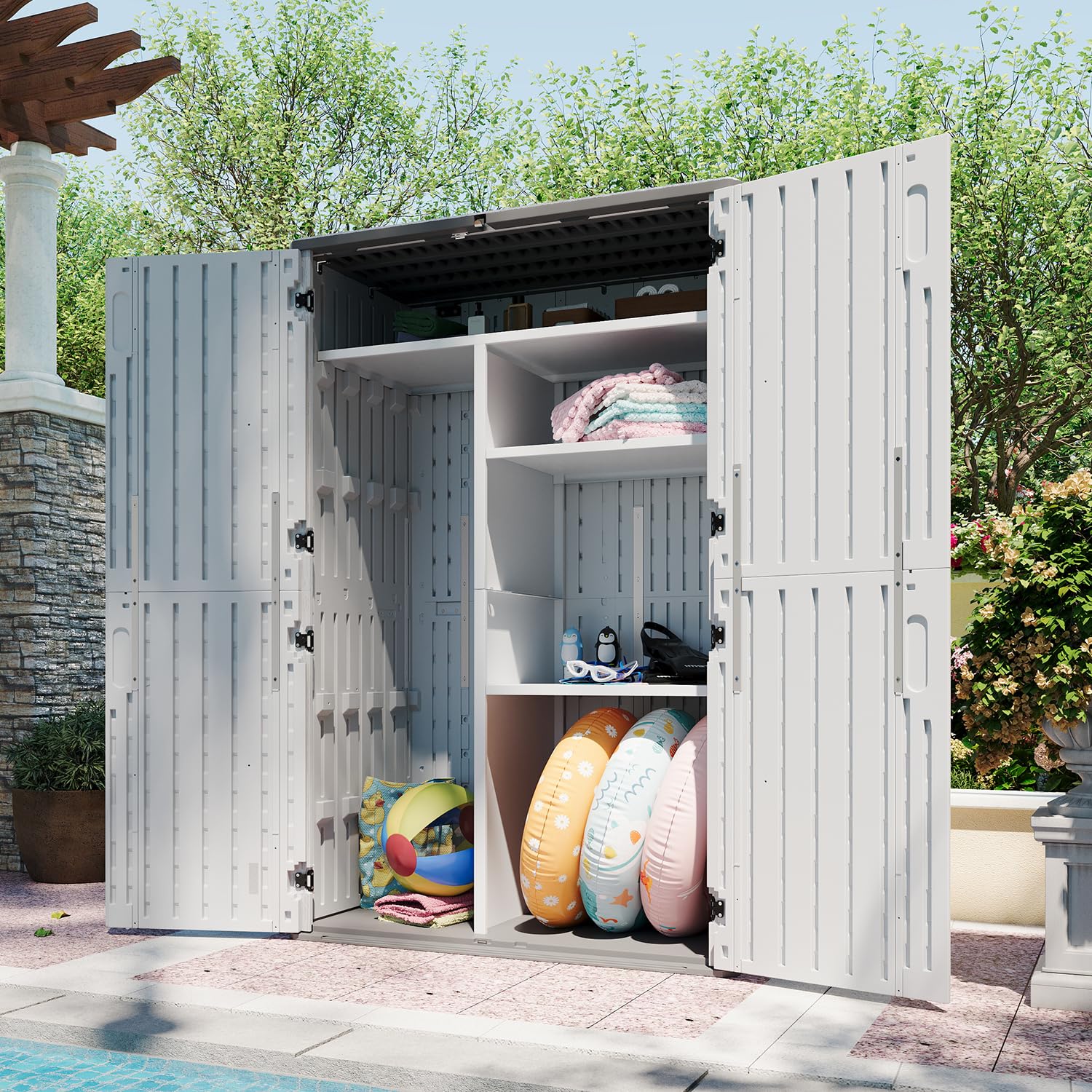 Amazon.com : Aoxun 64 Cu.Ft Outdoor Storage Shed with Shelving Kit