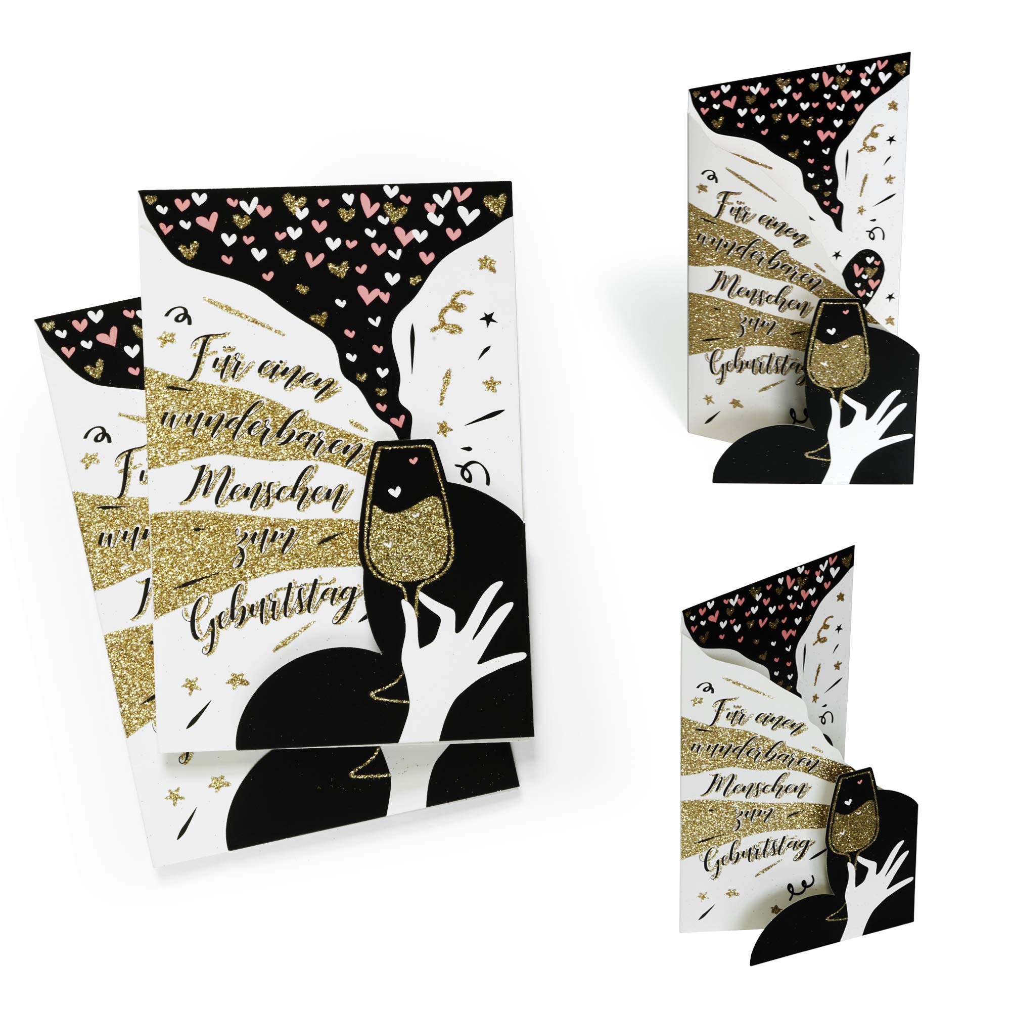 Carte D'anniversaire élégante Rouge Et Bleue à Feuille D'or - Design Pop-up - Avec Enveloppe - 10