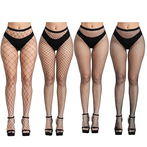 CHRORINE 4 Pack Fishnet Stockings Women High Waist Tights 4 Styles Fishnet Tights Pantyhose