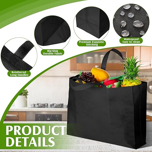 Miniatura 3 de 100 bolsas de compras reutilizables con asas, bolsa de compras de comestibles a granel, bolsas grandes de tela no tejida para regalos, plegable,